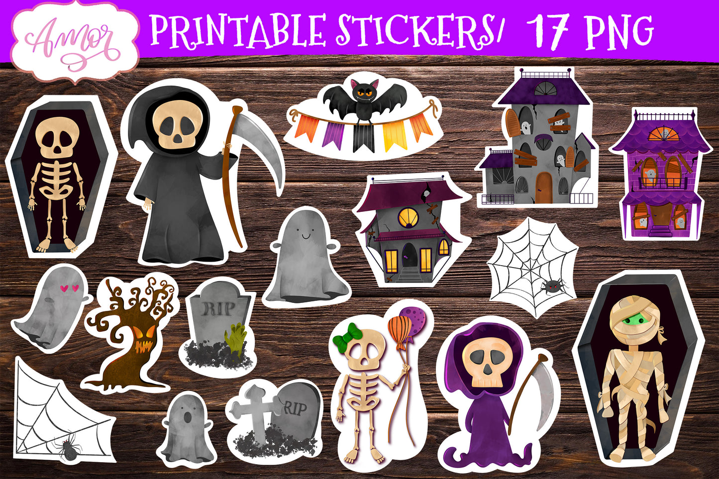 Halloween stickers for print & cut  Spooky PNG stickers