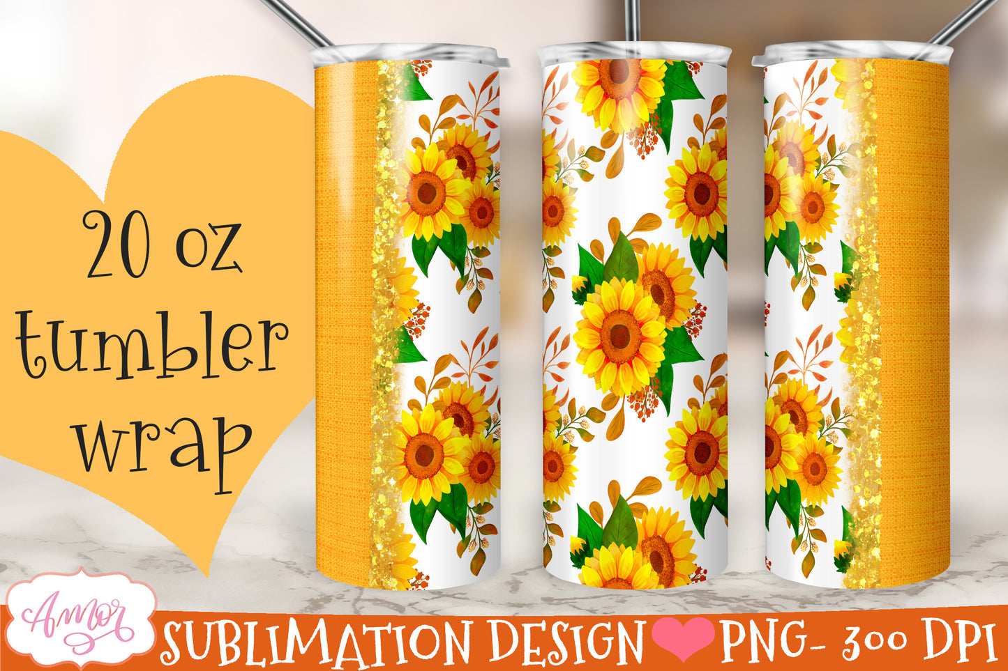 Sunflower 20 oz tumbler PNG sublimation design