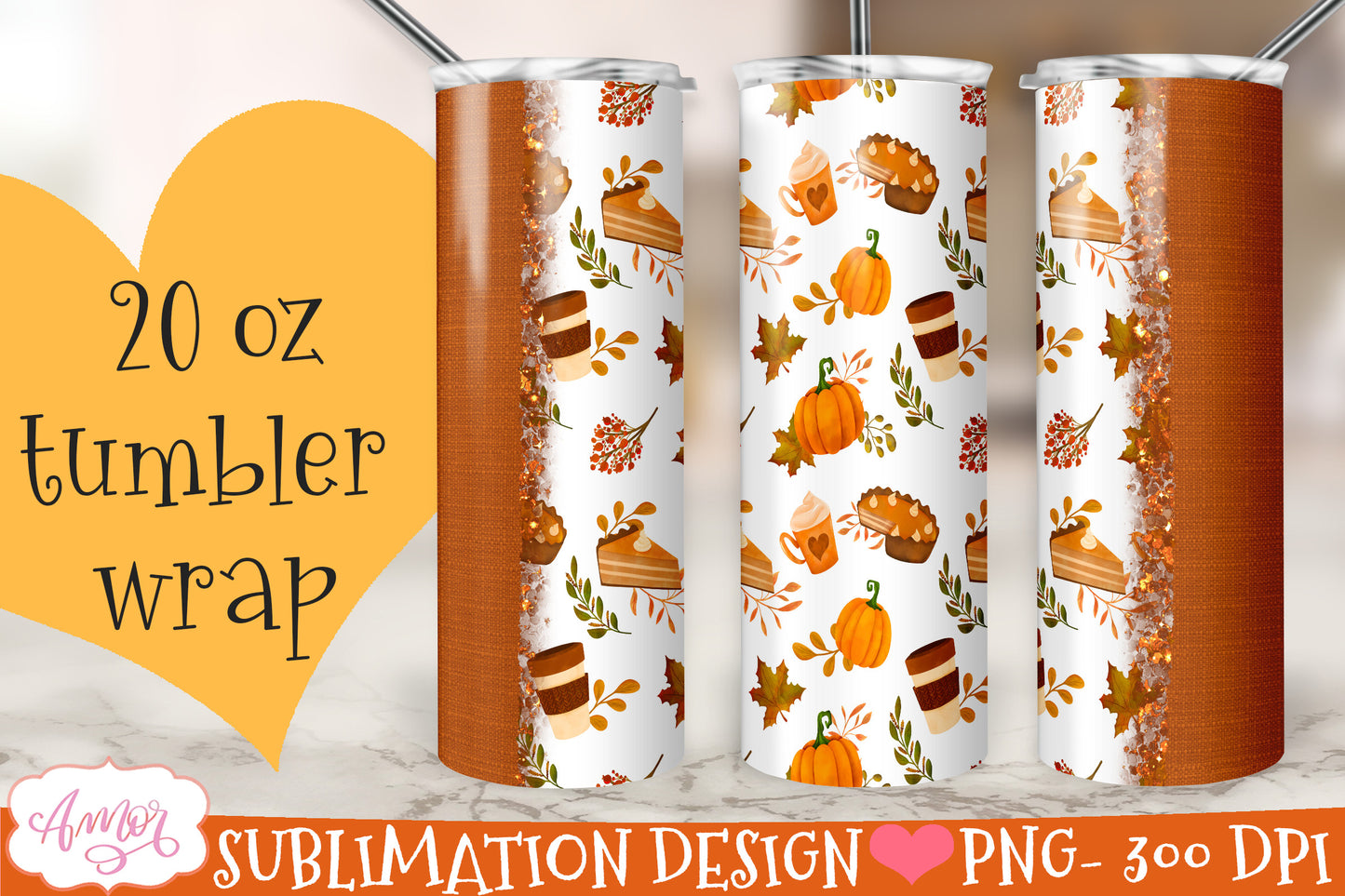 Pumpkin pie 20oz tumbler wrap for sublimation