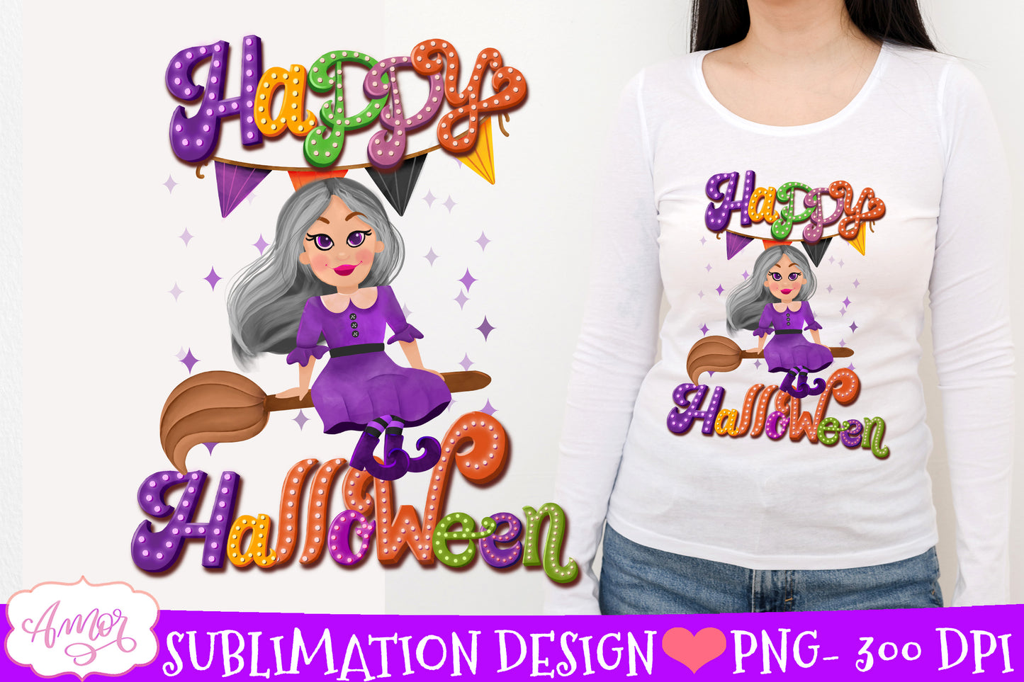 Happy Halloween Sublimation PNG | Cute Halloween witch design