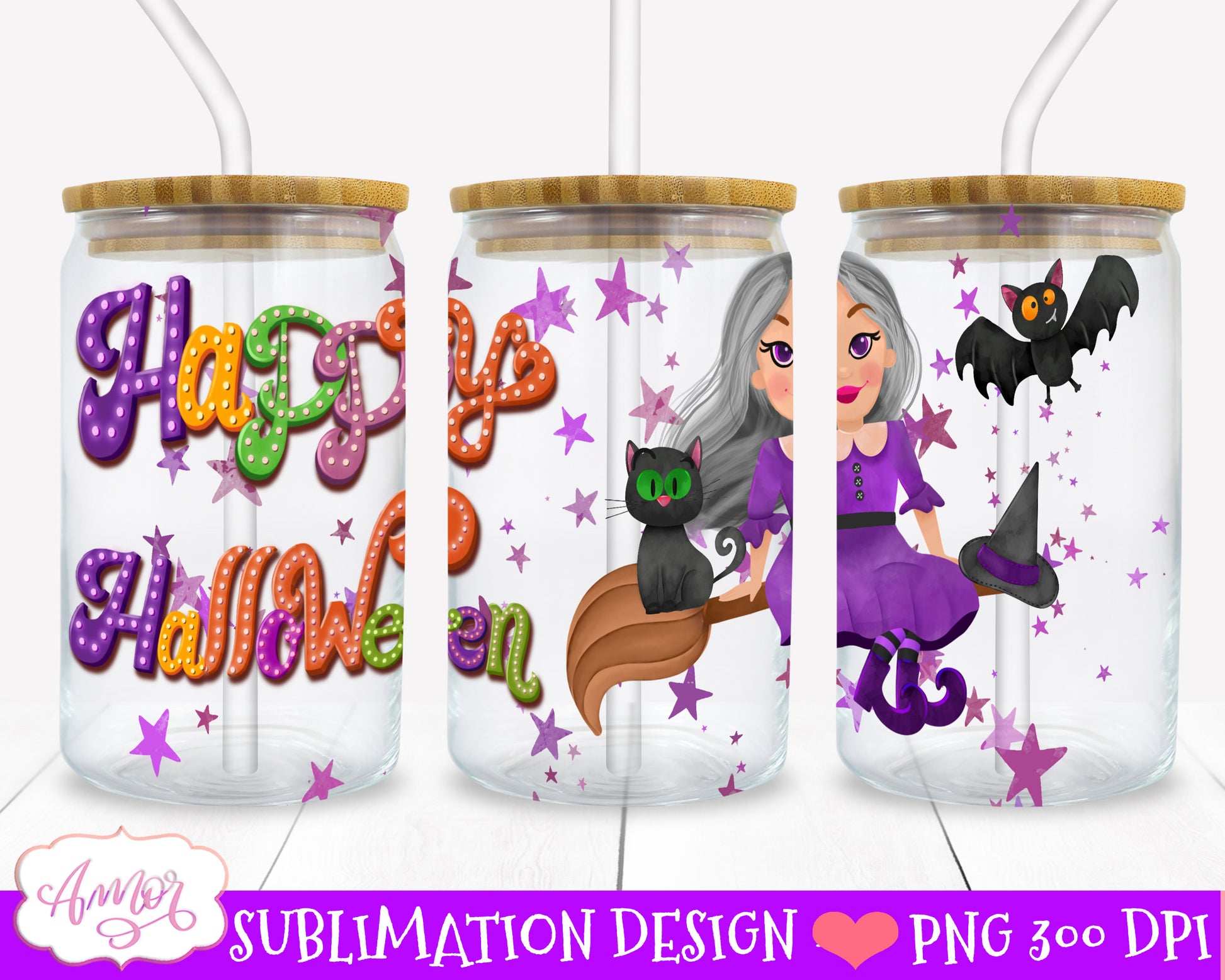 Halloween can glass wrap for sublimation BUNDLE | 8 spooky PNG