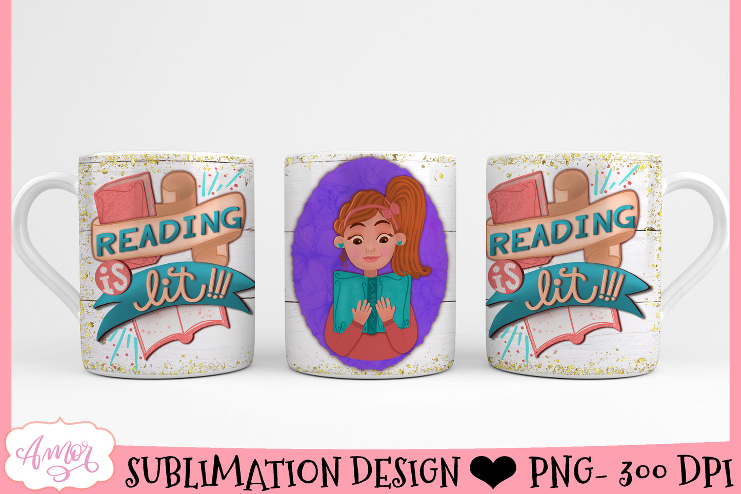Reading is lit mug wrap PNG for sublimation