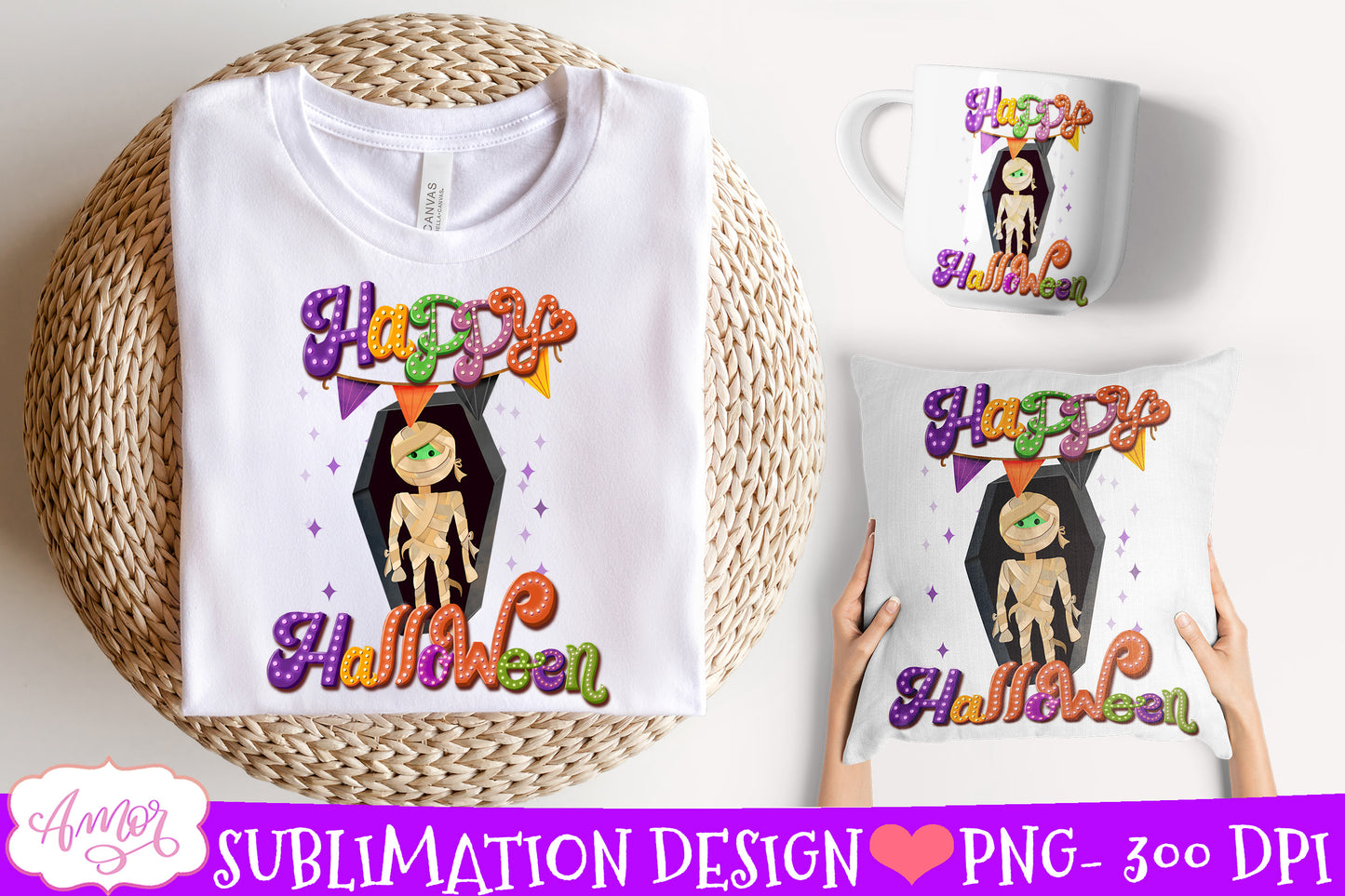 Happy Halloween Sublimation PNG | Cute Halloween mummy design