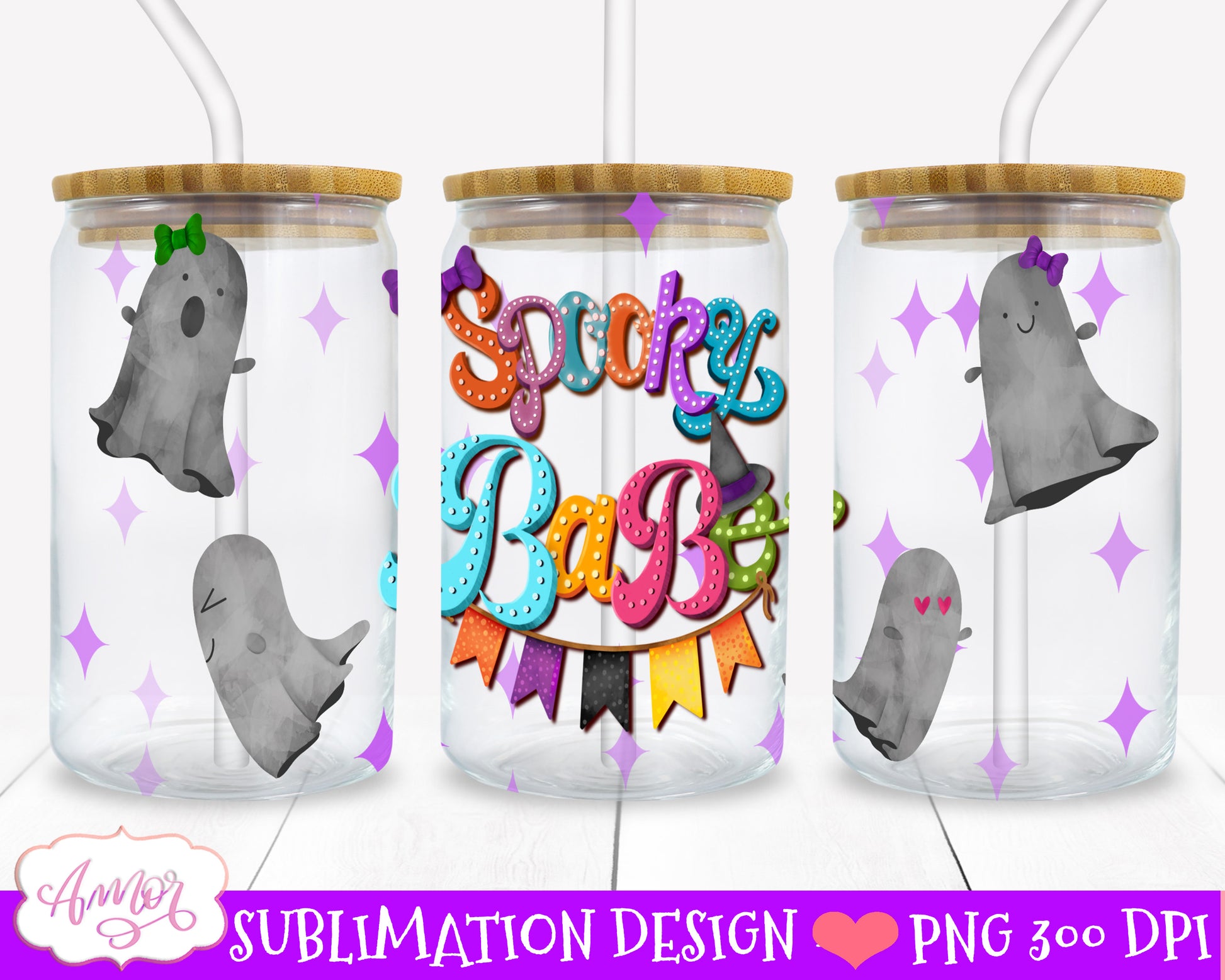 Halloween can glass wrap for sublimation BUNDLE | 8 spooky PNG