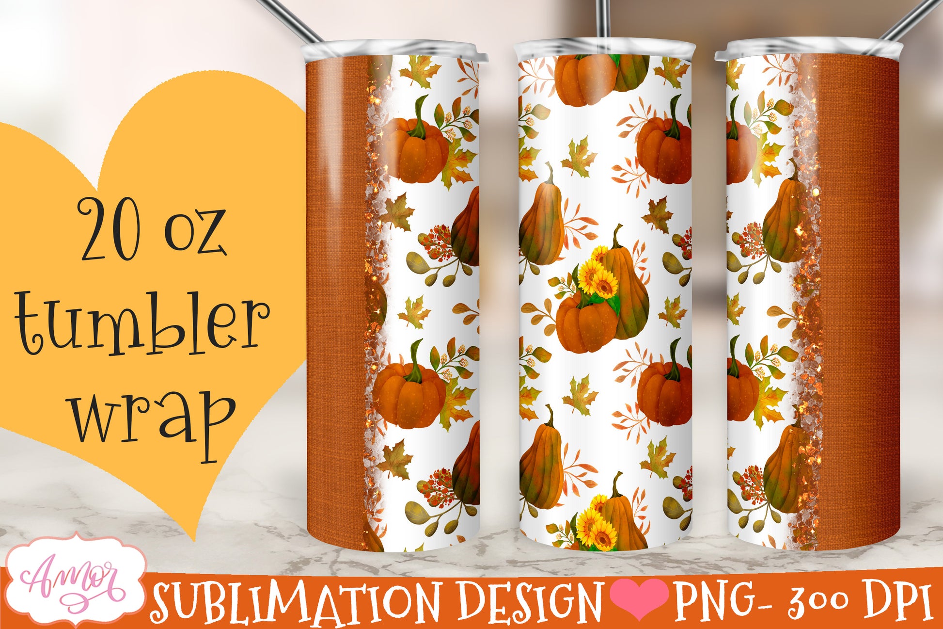 Pumpkins 20oz tumbler wrap for sublimation