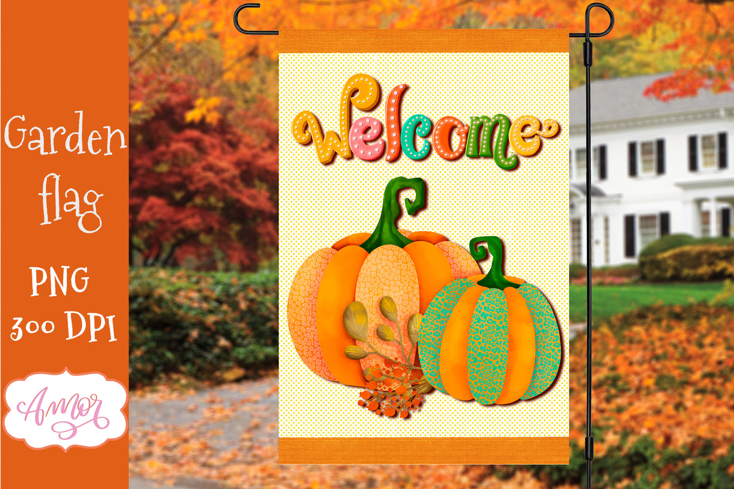 Welcome Fall garden flag sublimation BUNDLE, 6 Fall PNG