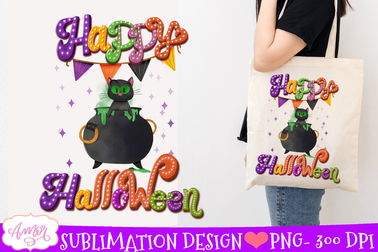 Happy Halloween Sublimation PNG | Cute Halloween cat design