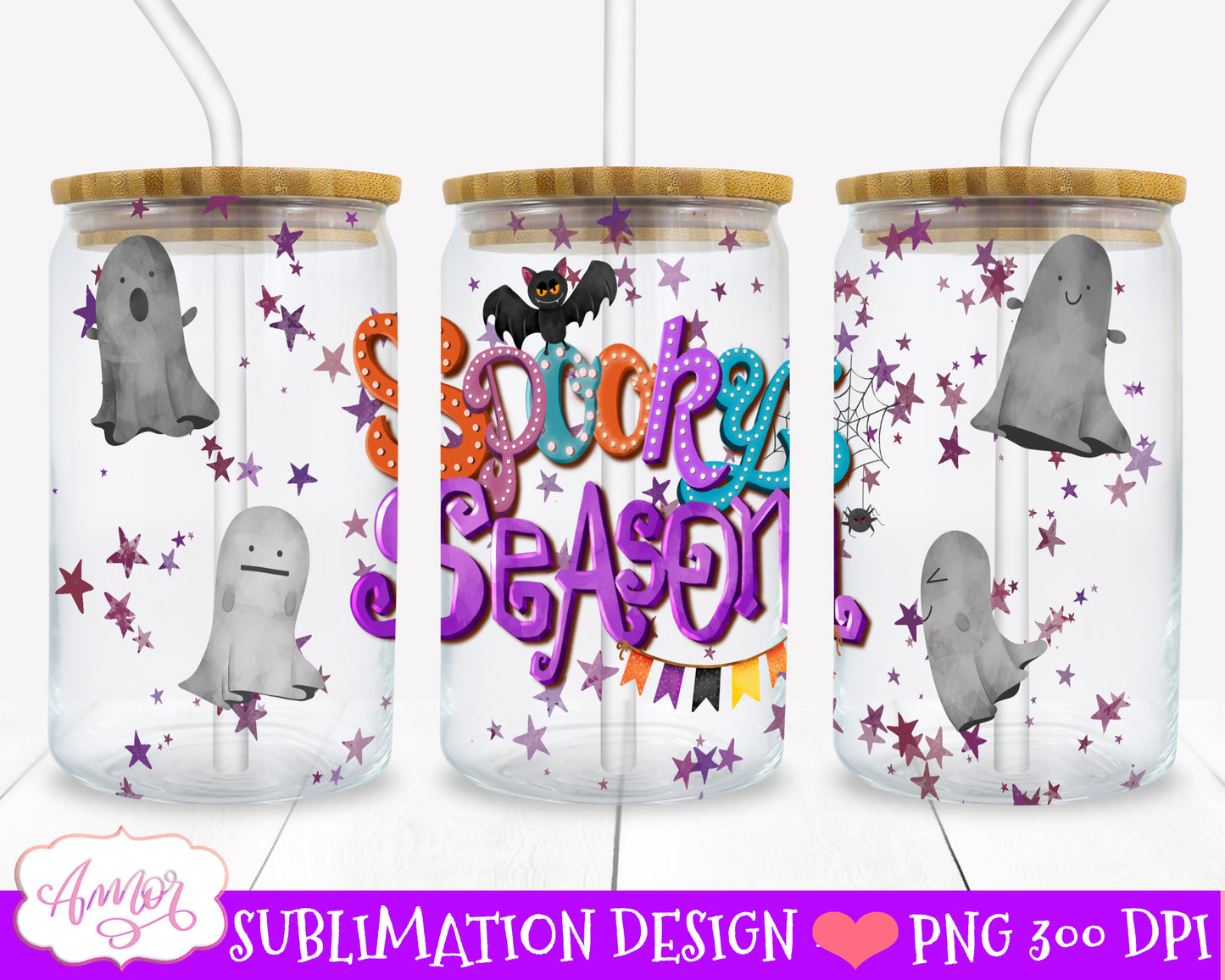 Halloween can glass wrap for sublimation BUNDLE | 8 spooky PNG