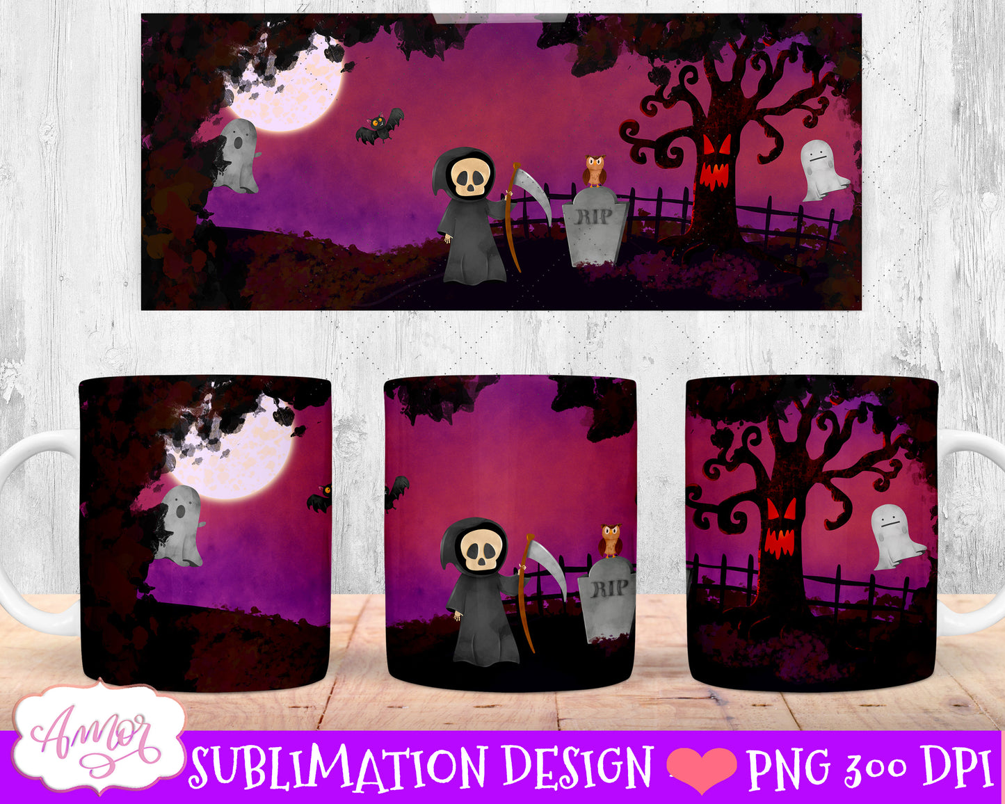 Halloween mug wraps sublimation bundle | 8 Halloween mug PNG