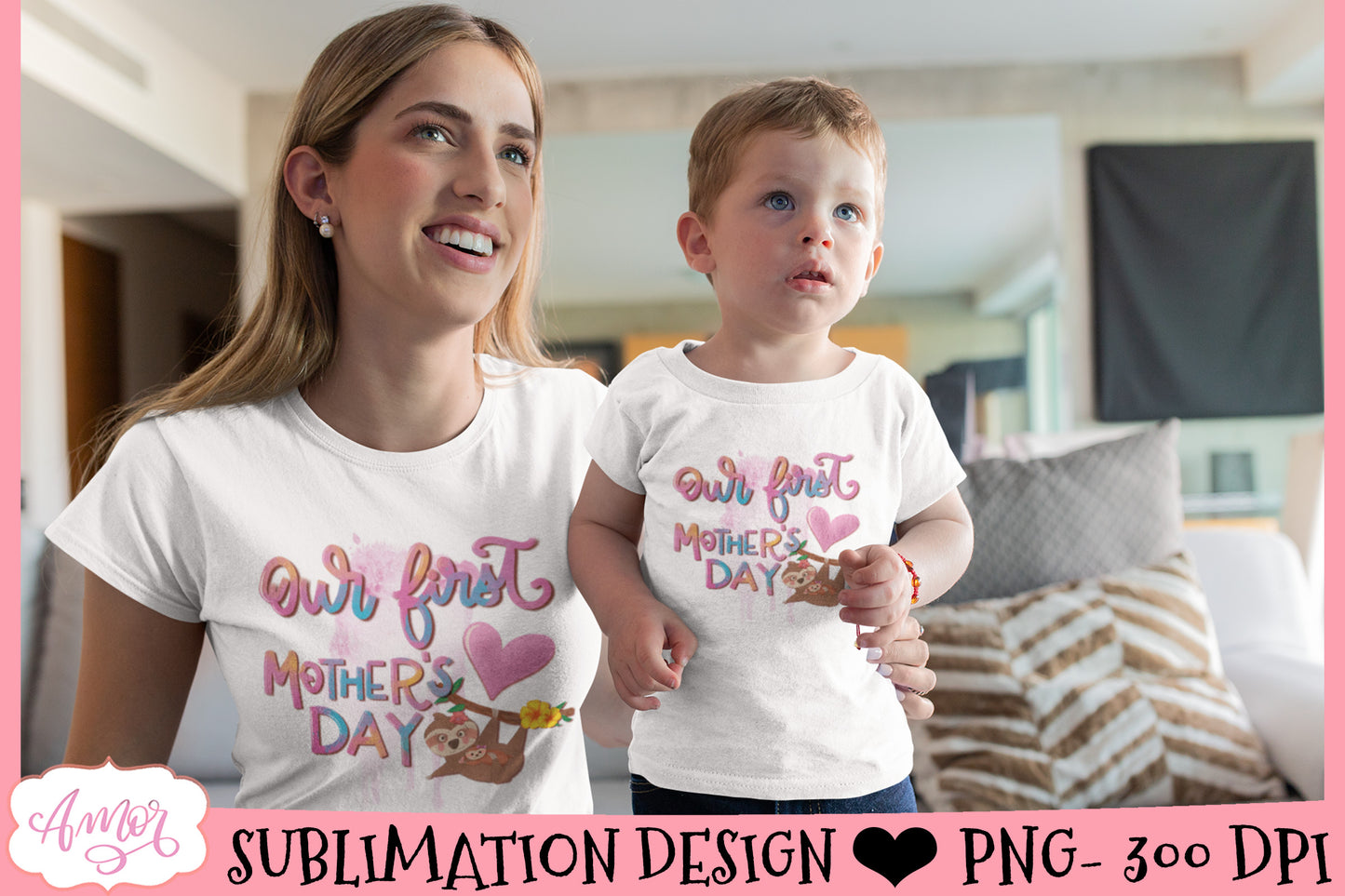Our First Mother's day sublimation design with cute sloths