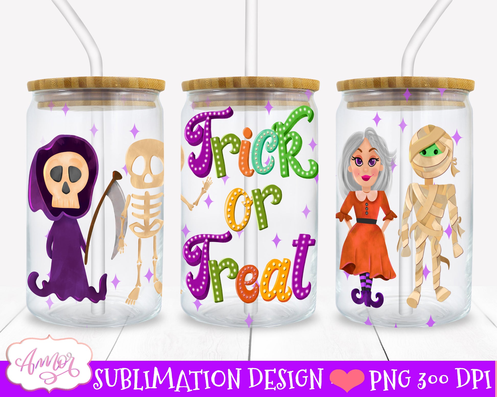 Halloween can glass wrap for sublimation BUNDLE | 8 spooky PNG