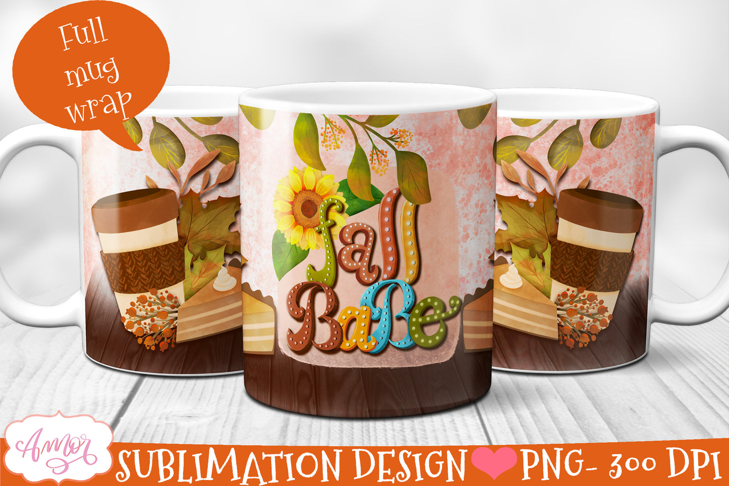 BUNDLE Fall Pumpkins Mug wrap PNG sublimation 11oz and 15oz
