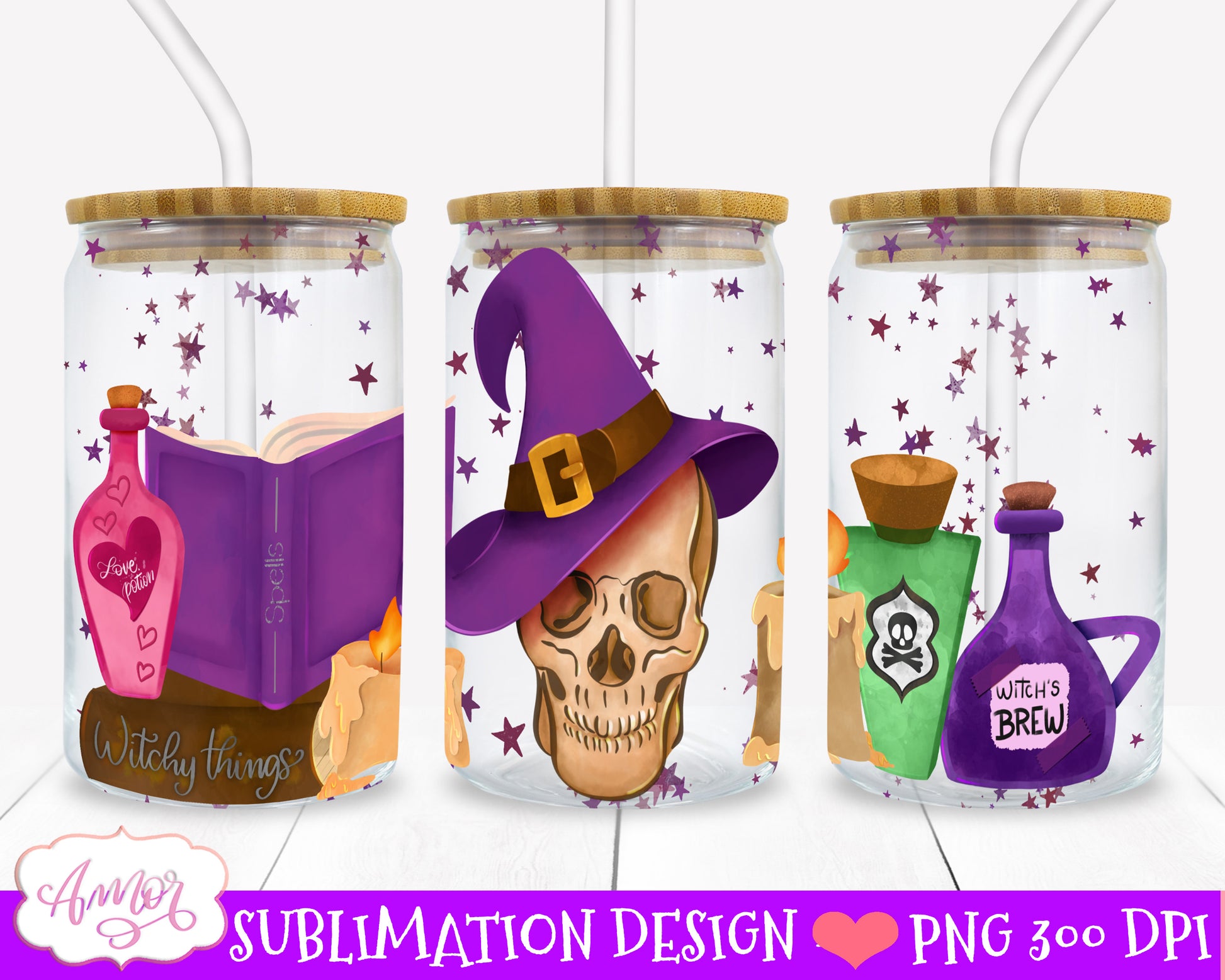 Halloween can glass wrap for sublimation BUNDLE | 8 spooky PNG