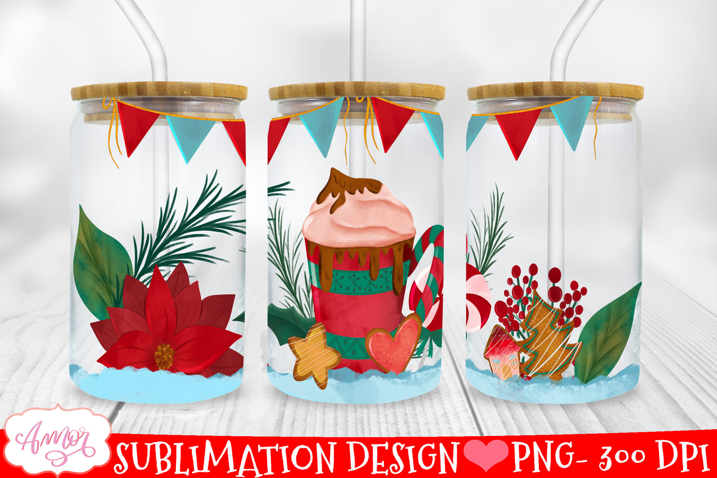 Christmas Hot Cocoa Can Glass Wrap PNG for Sublimation