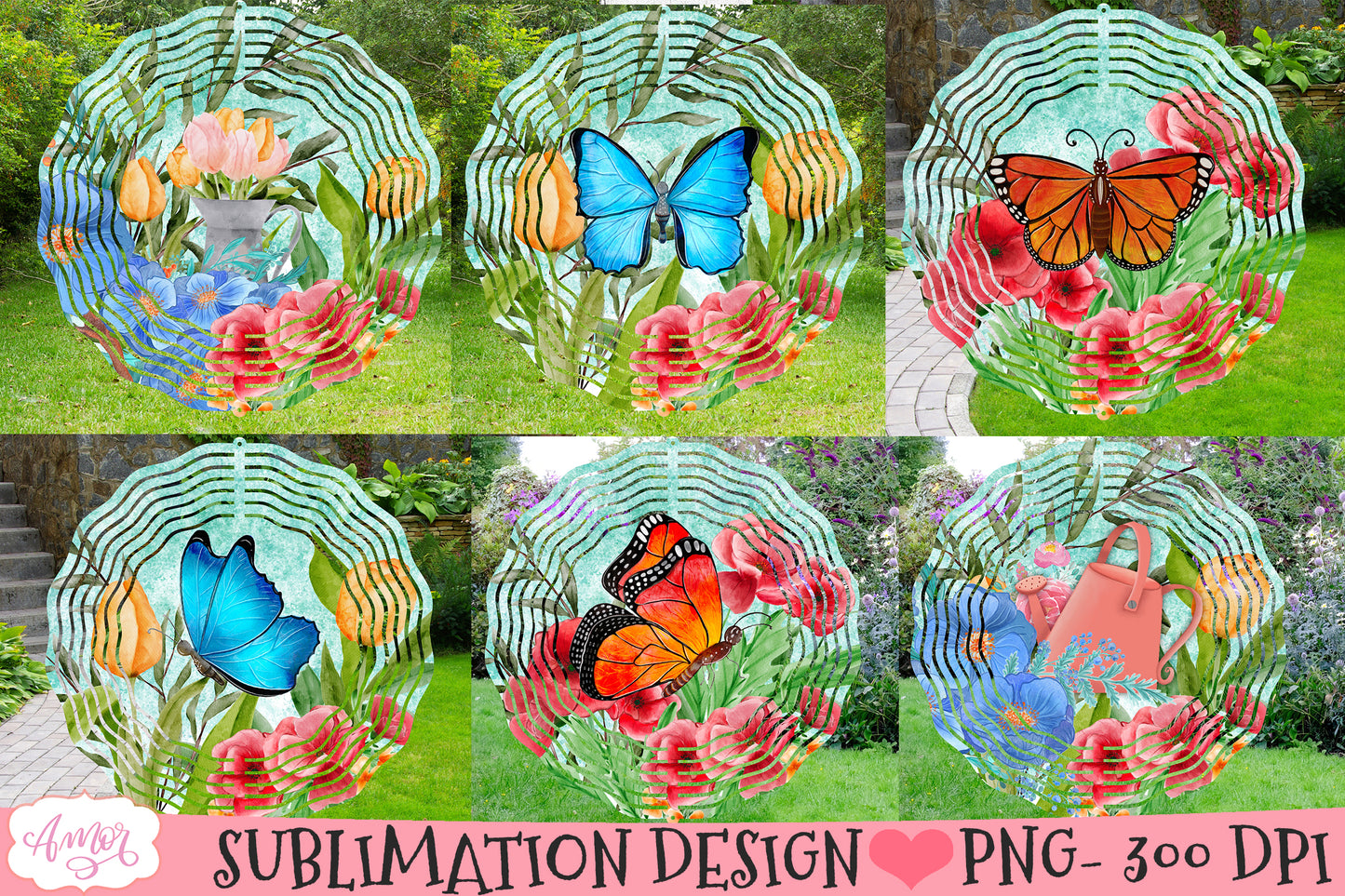 Butterflies and flowers wind spinner designs BUNDLE