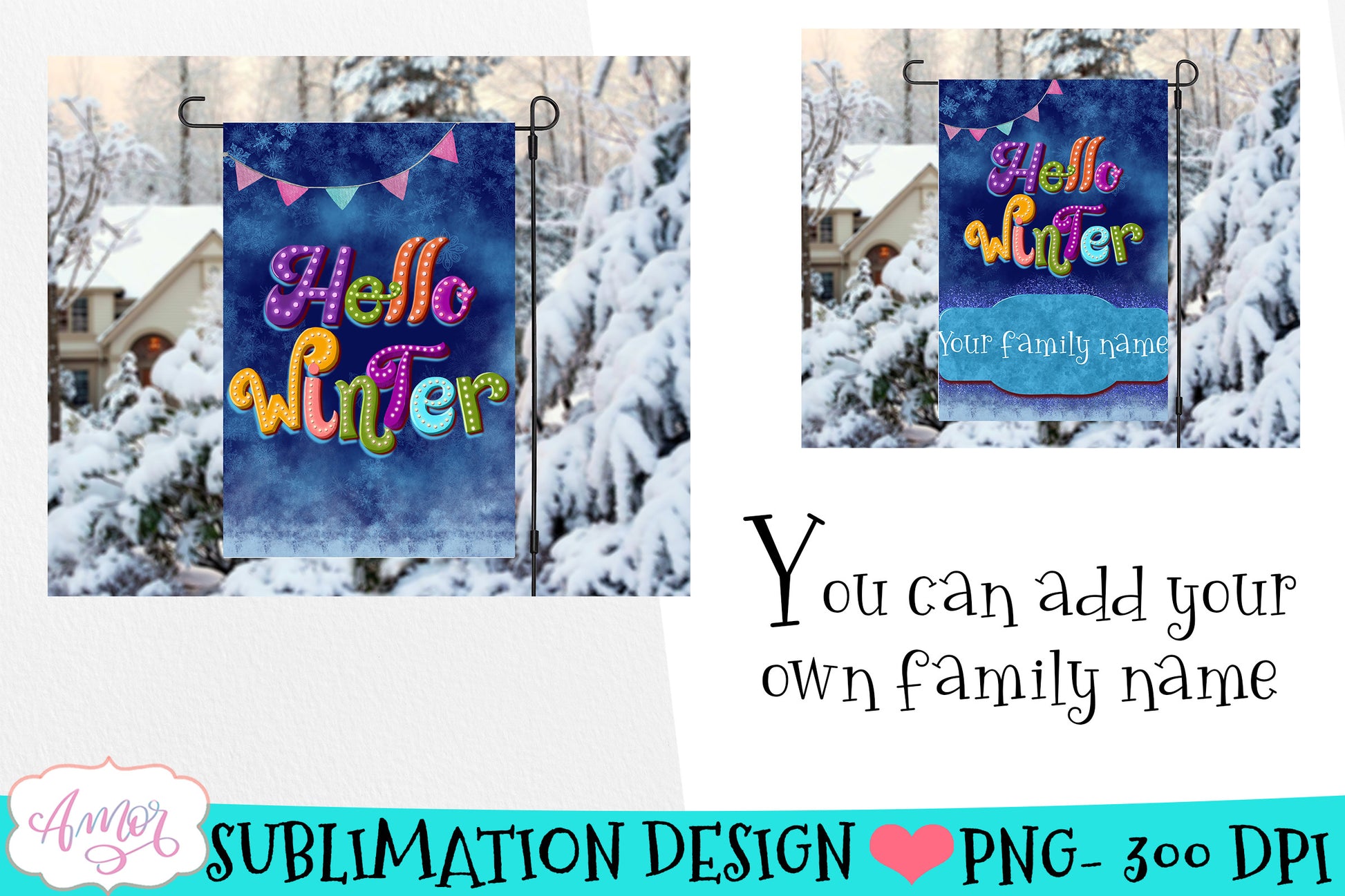 Hello winter garden flag sublimation design customizable