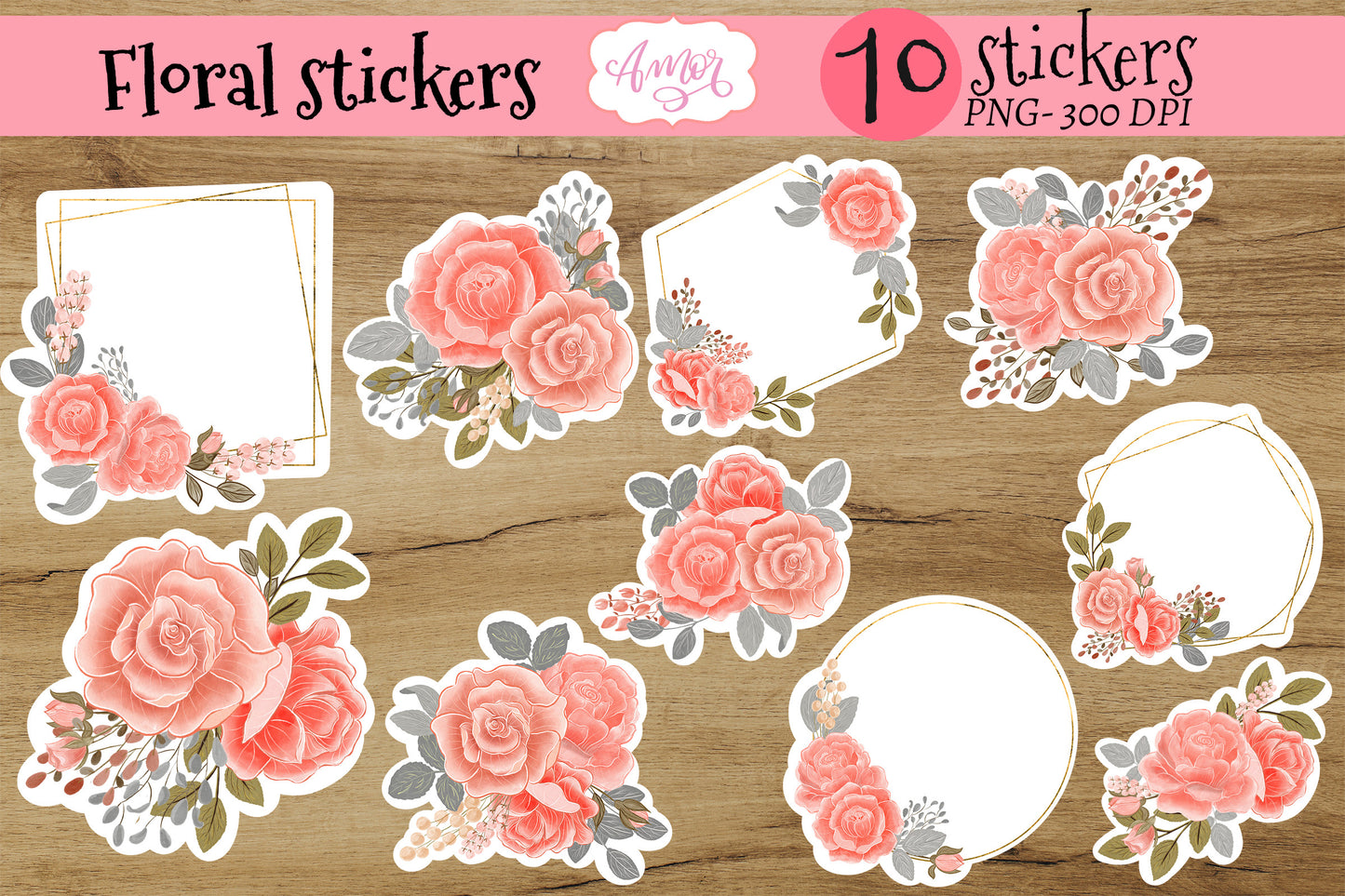 Floral printable stickers for print & cut