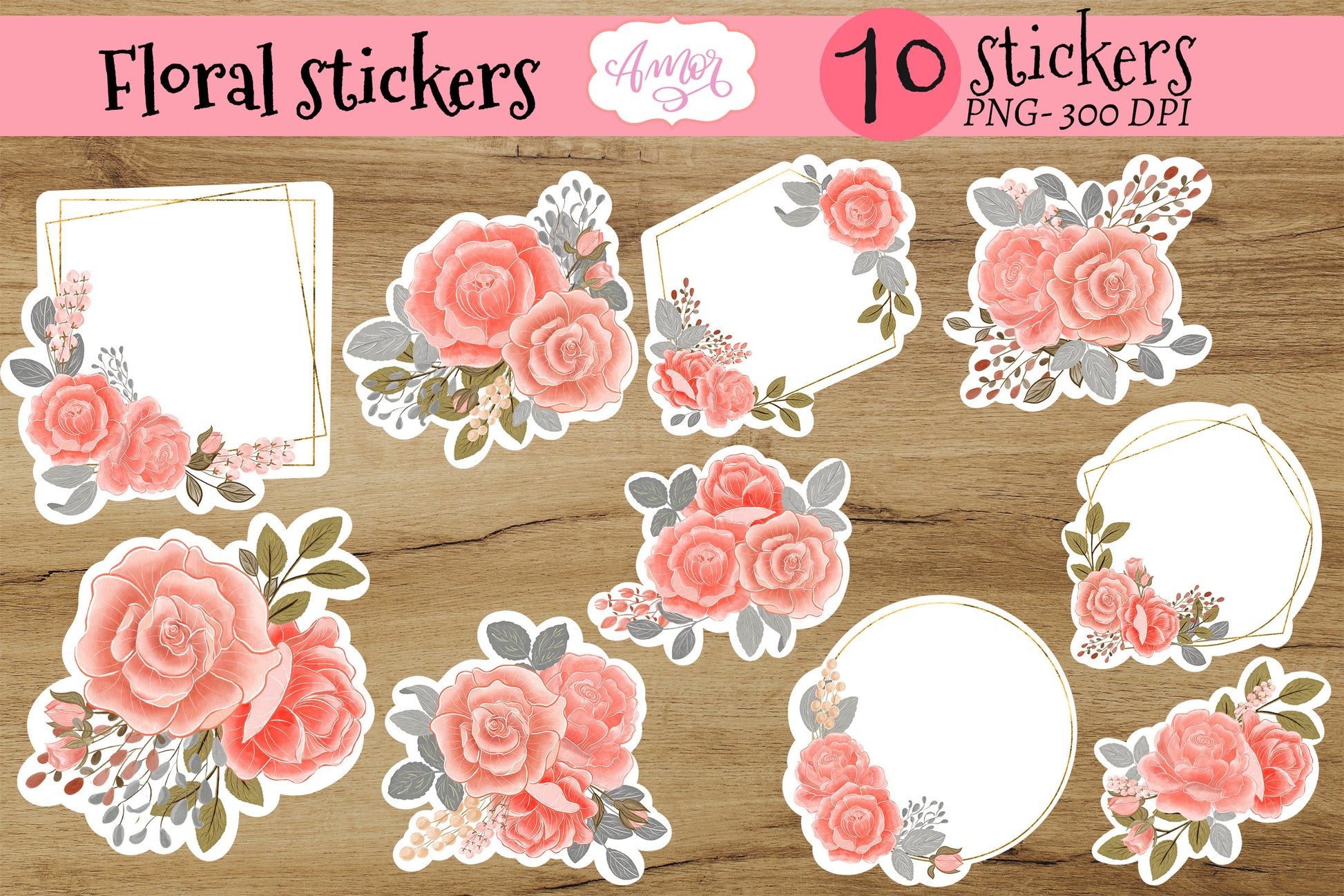 Floral printable stickers for print & cut – amorclipart