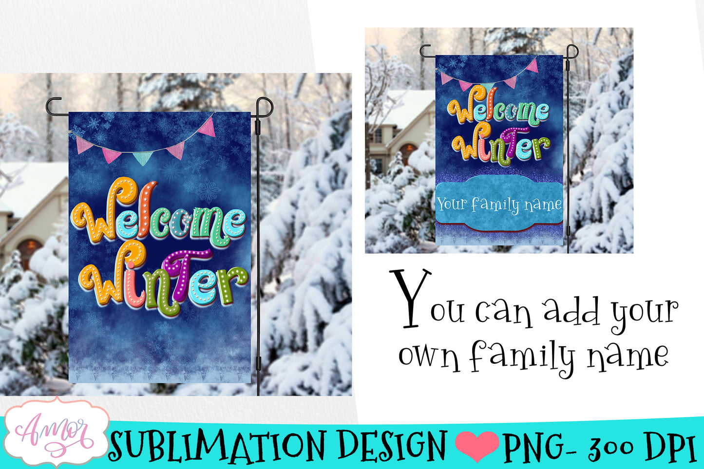 Welcome winter garden flag sublimation design customizable