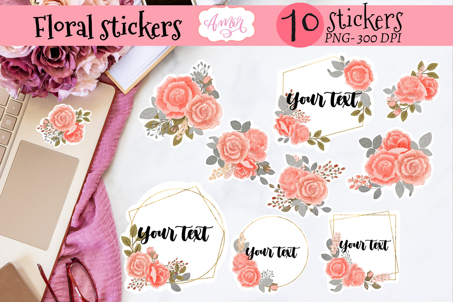 Floral printable stickers for print & cut