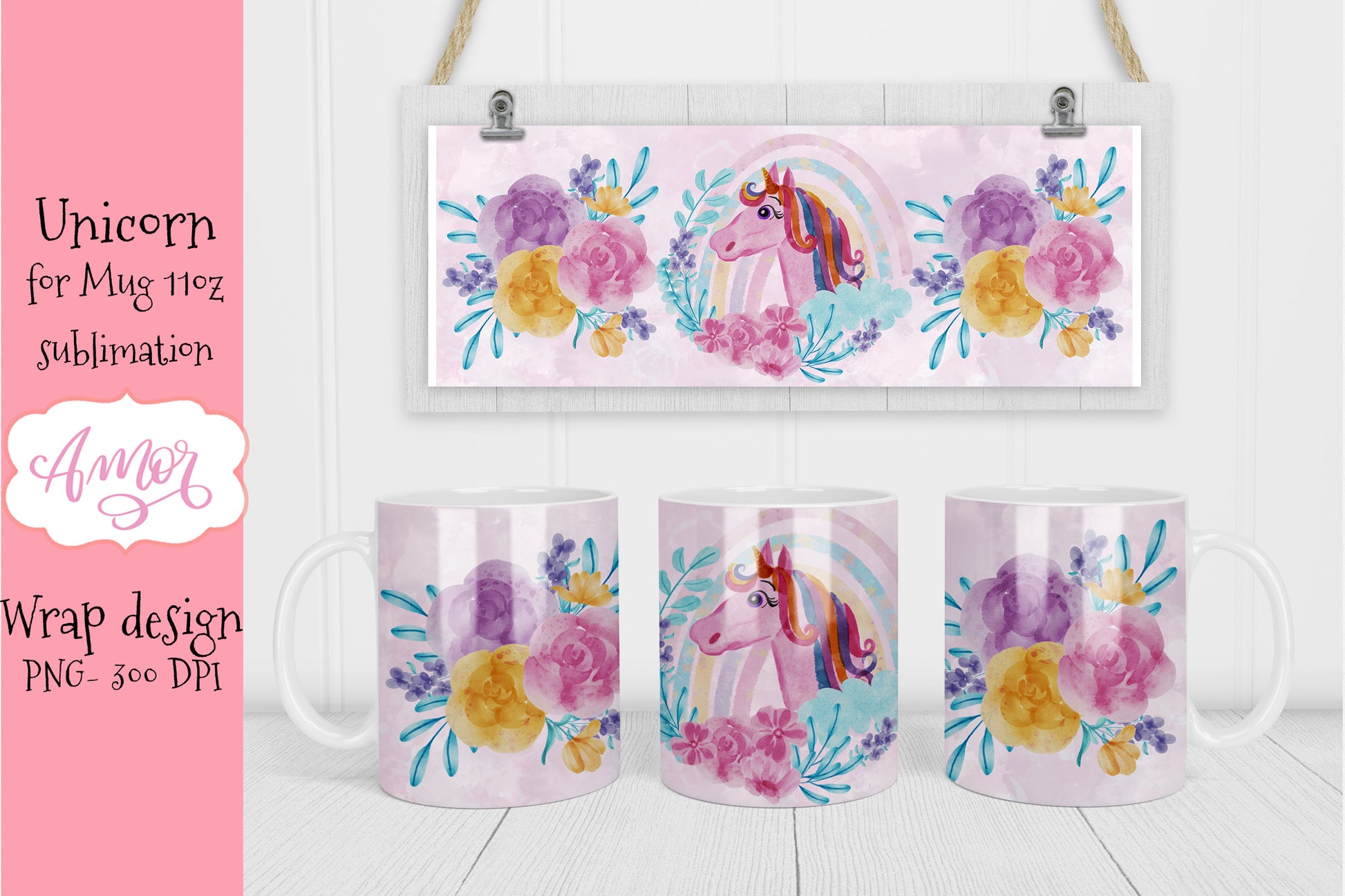 Pink Unicorns Designs for mug sublimation 11 oz bundle