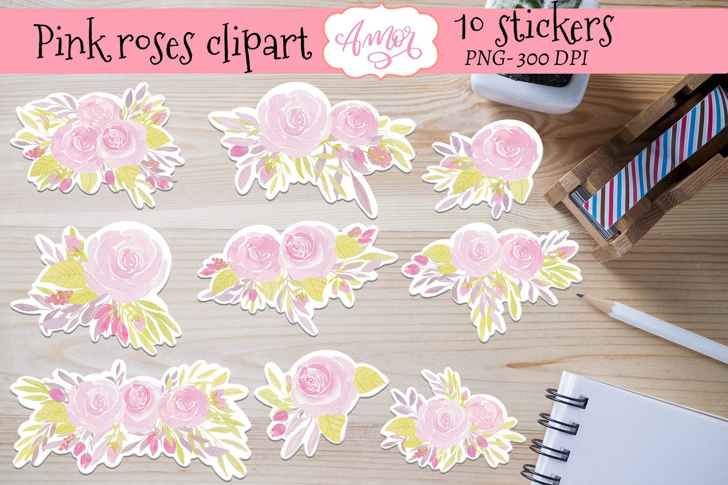 Watercolor Floral Printable Stickers for print then cut