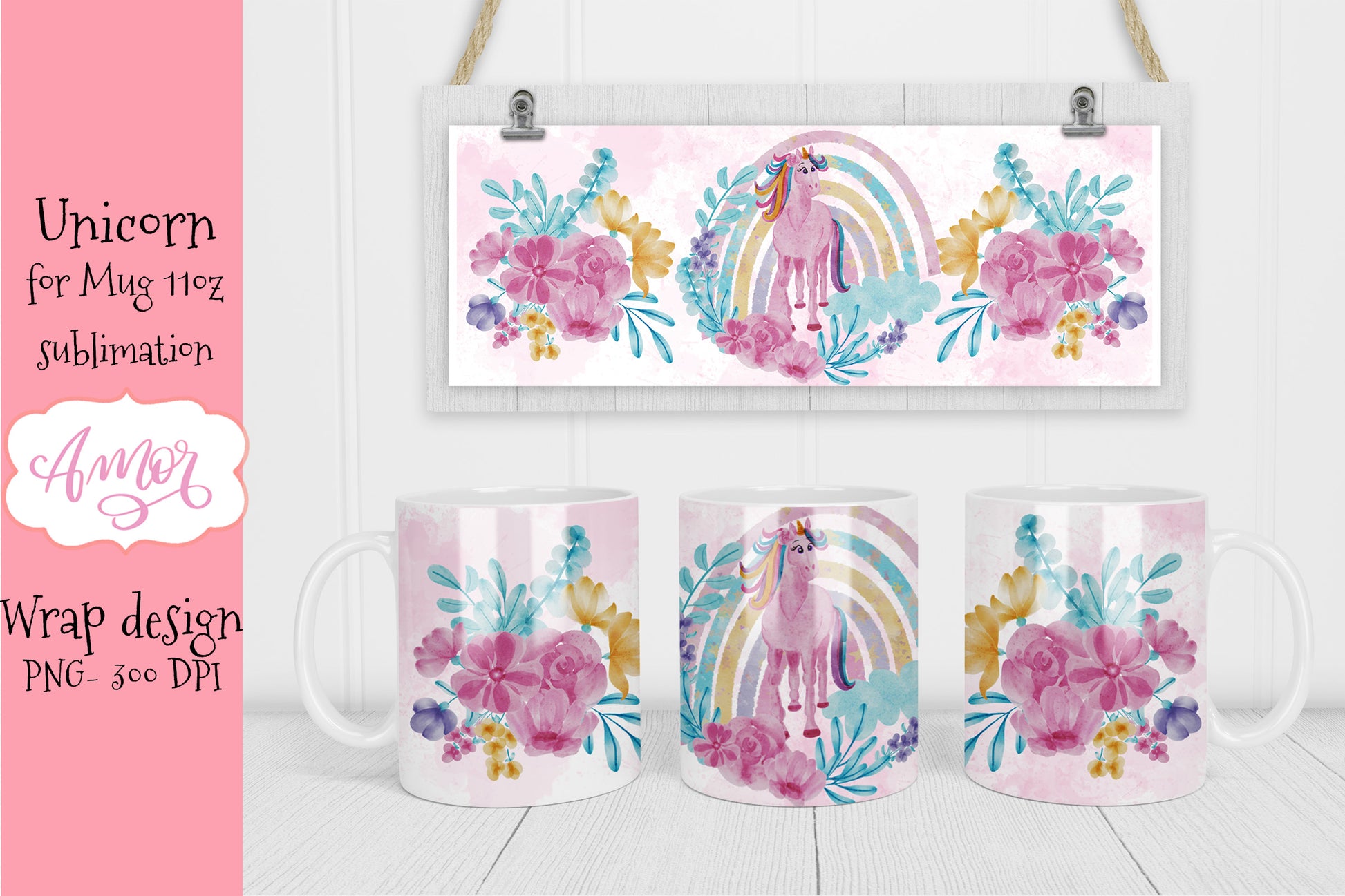 Pink Unicorns Designs for mug sublimation 11 oz bundle