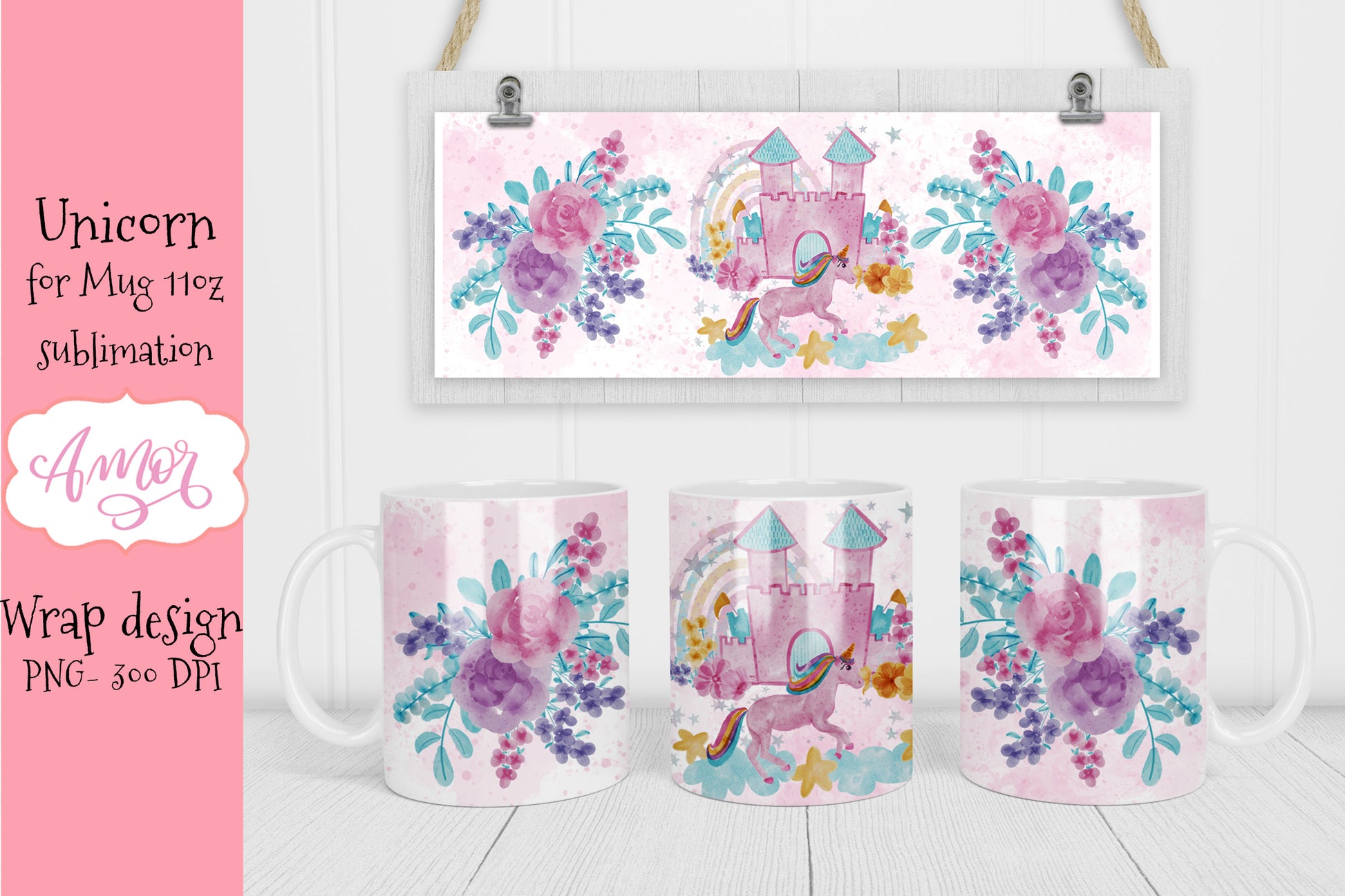 Pink Unicorns Designs for mug sublimation 11 oz bundle