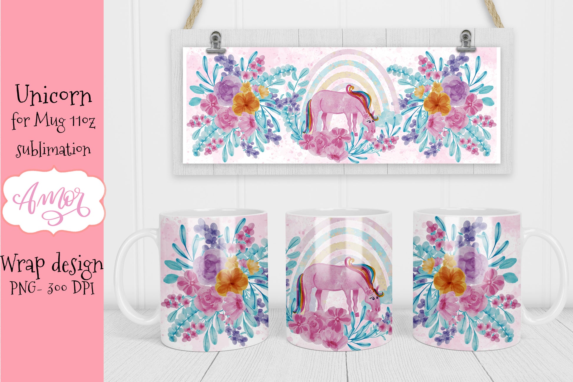 Pink Unicorns Designs for mug sublimation 11 oz bundle