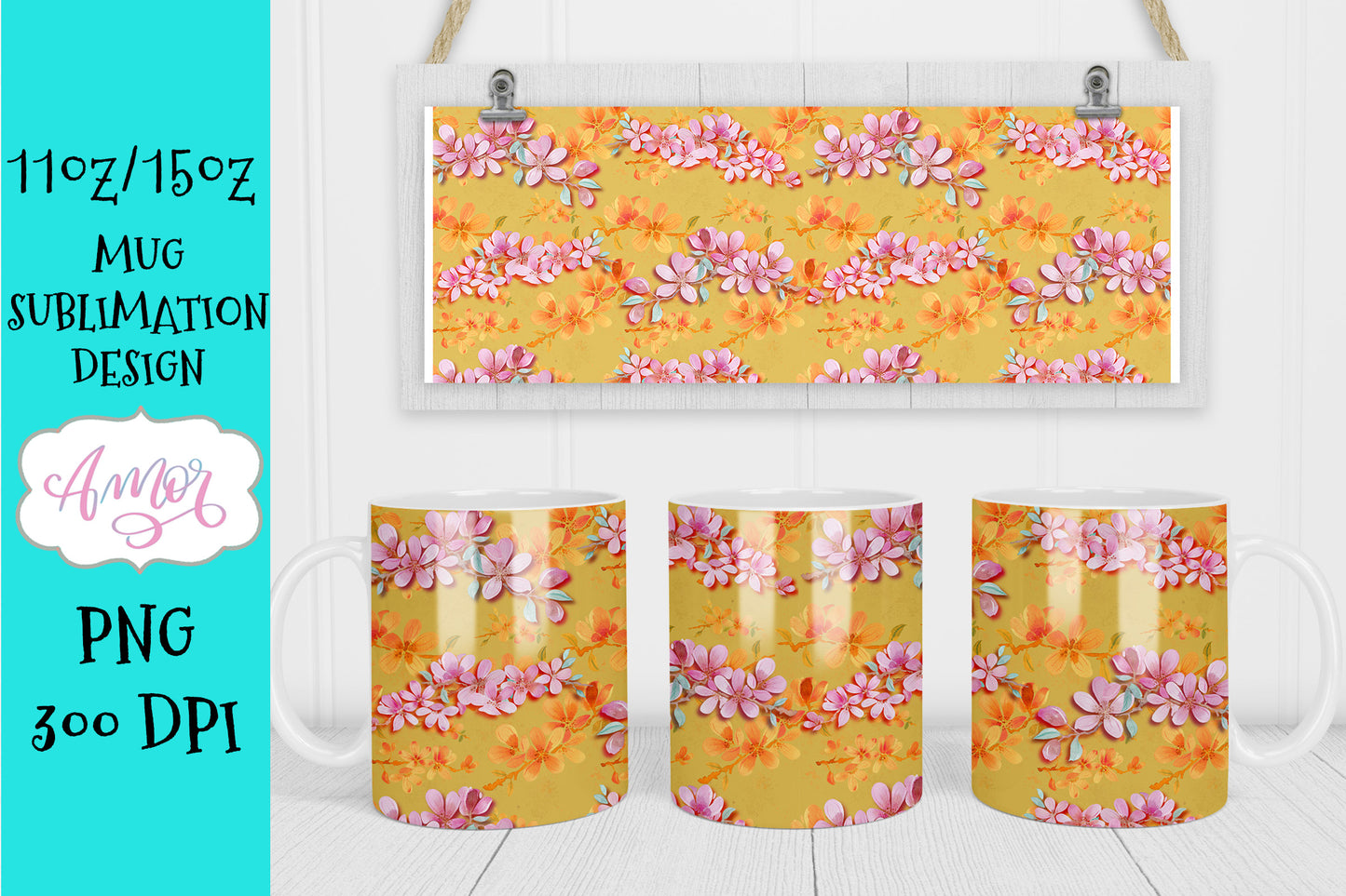 BUNDLE floral 11oz and 15oz Mug Sublimation Designs