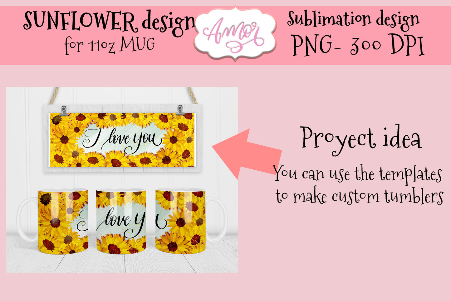 Sunflowers design for 11oz mug sublimation