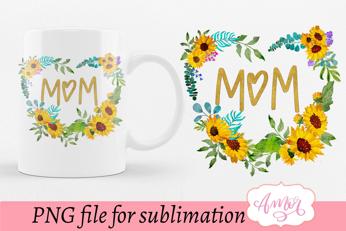 Mom design for T-shirt sublimation with a sunflowers wreath