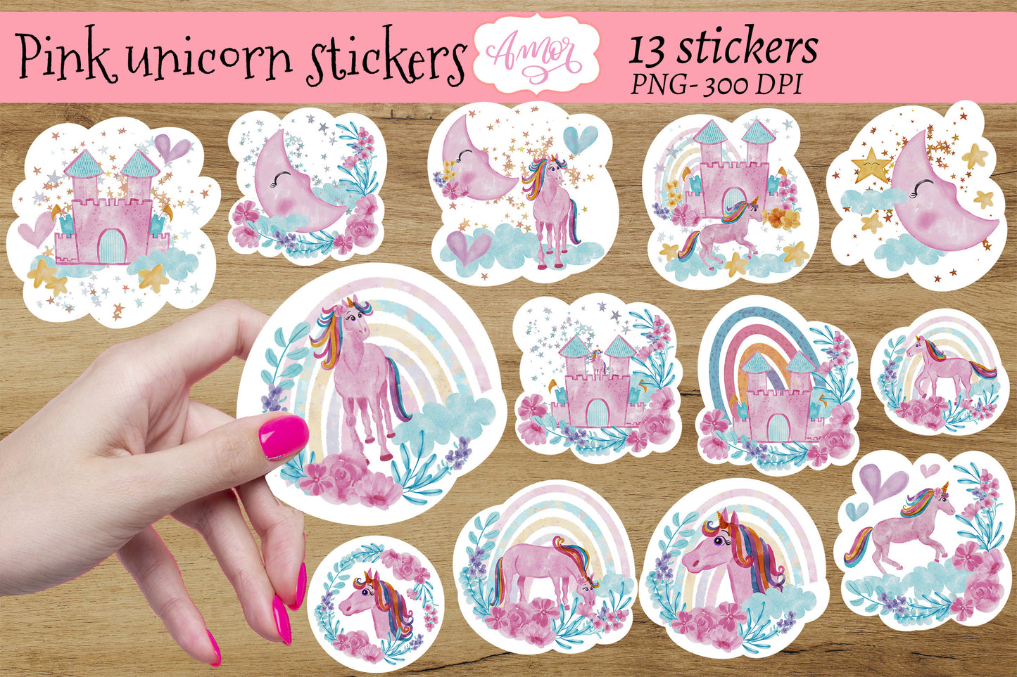 Cute Magical Unicorn Stickers for print then cut