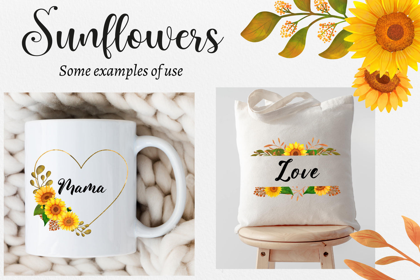 Hand painted sunflower clipartSunflower floral frames PNG