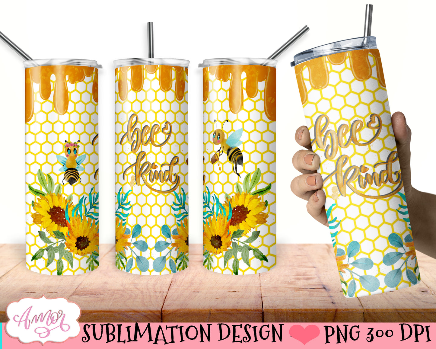Bee Kind Sublimation Design for 20oz tumblers
