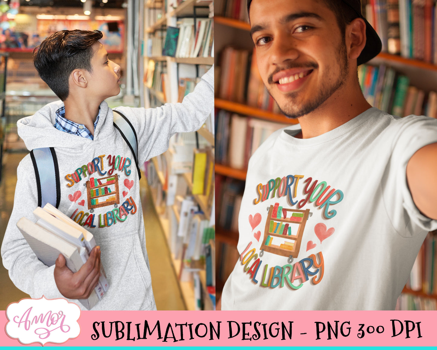 Support your local library PNG sublimation design for T-shirts