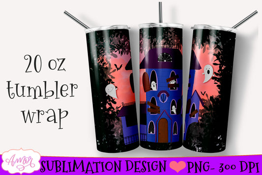 Cute Haunted House tumbler template straight and tapered