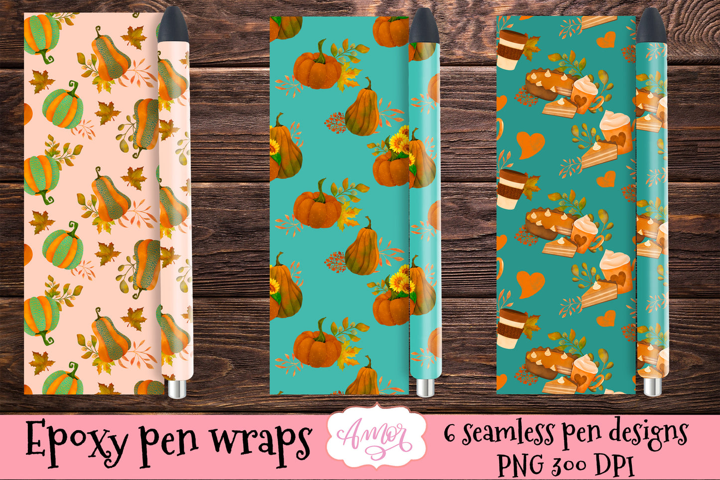 Pumpkin pen wraps  Fall epoxy pen wrap 6 PNG designs