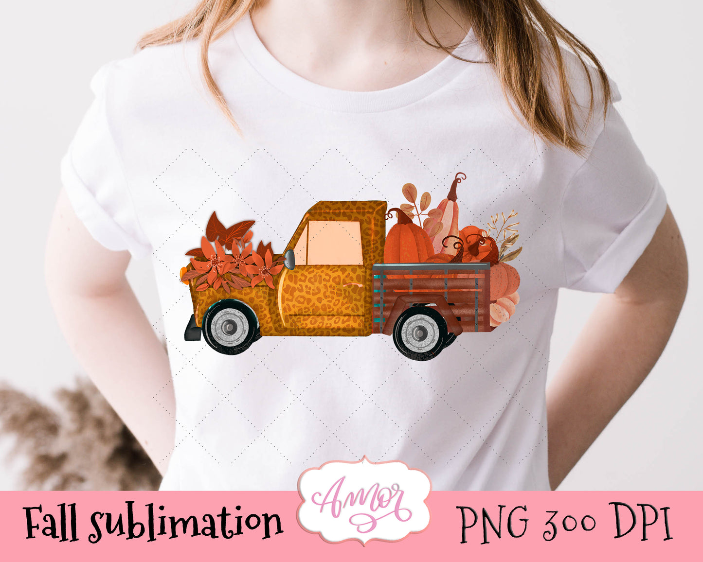 Fall truck sublimation design for T-shirts