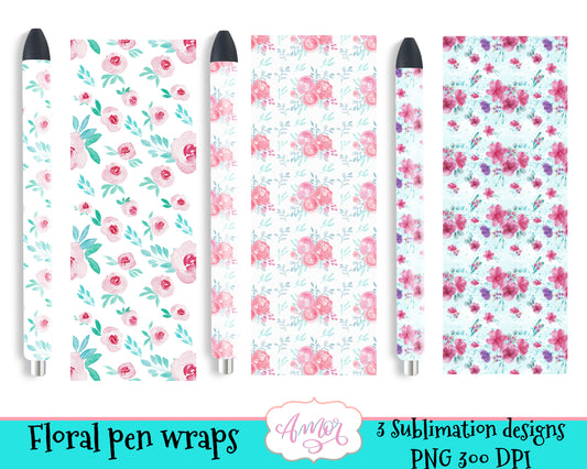 3 Floral Pen Wraps PNG