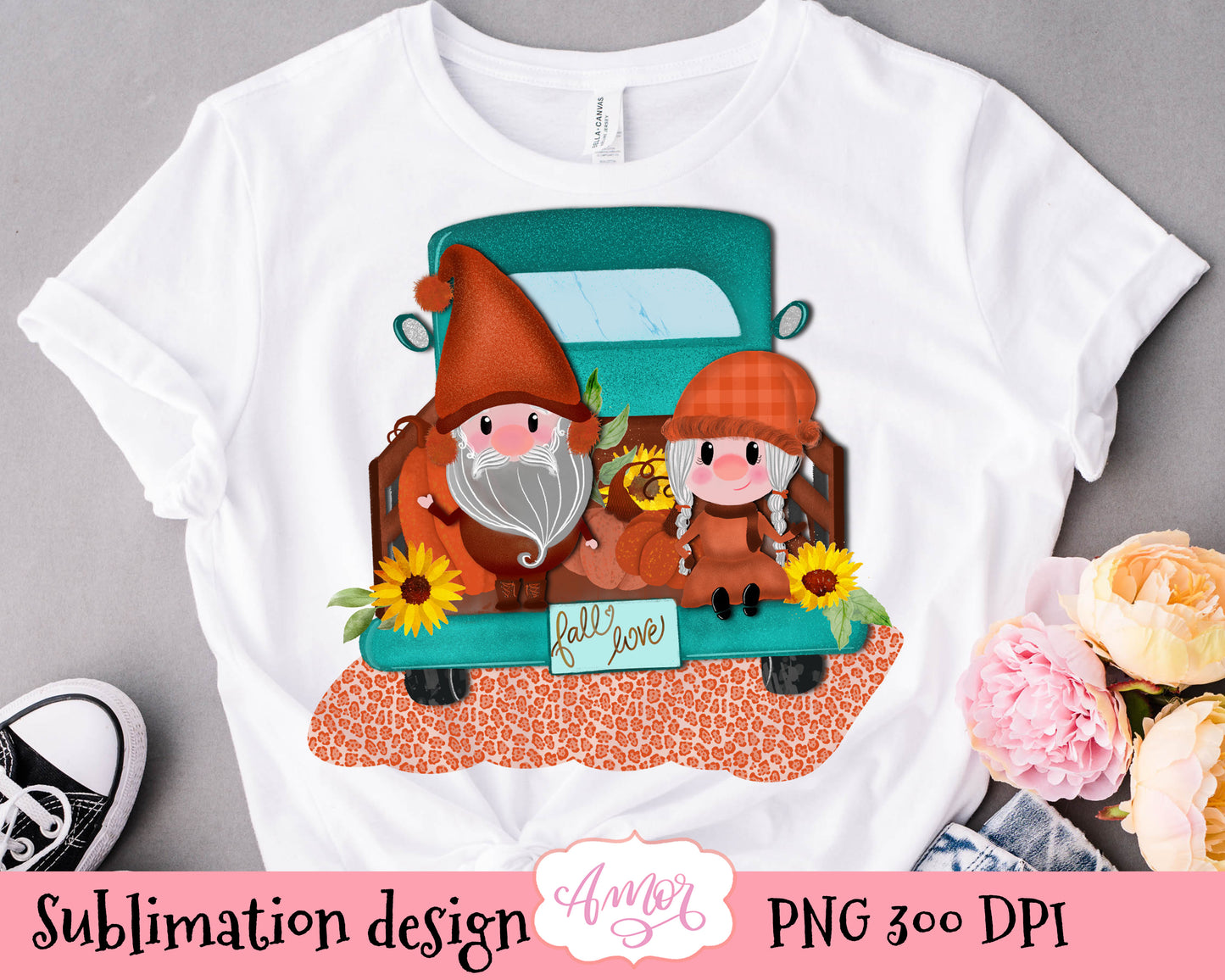 Fall Truck With Gnomes and Pumpkins sublimation design