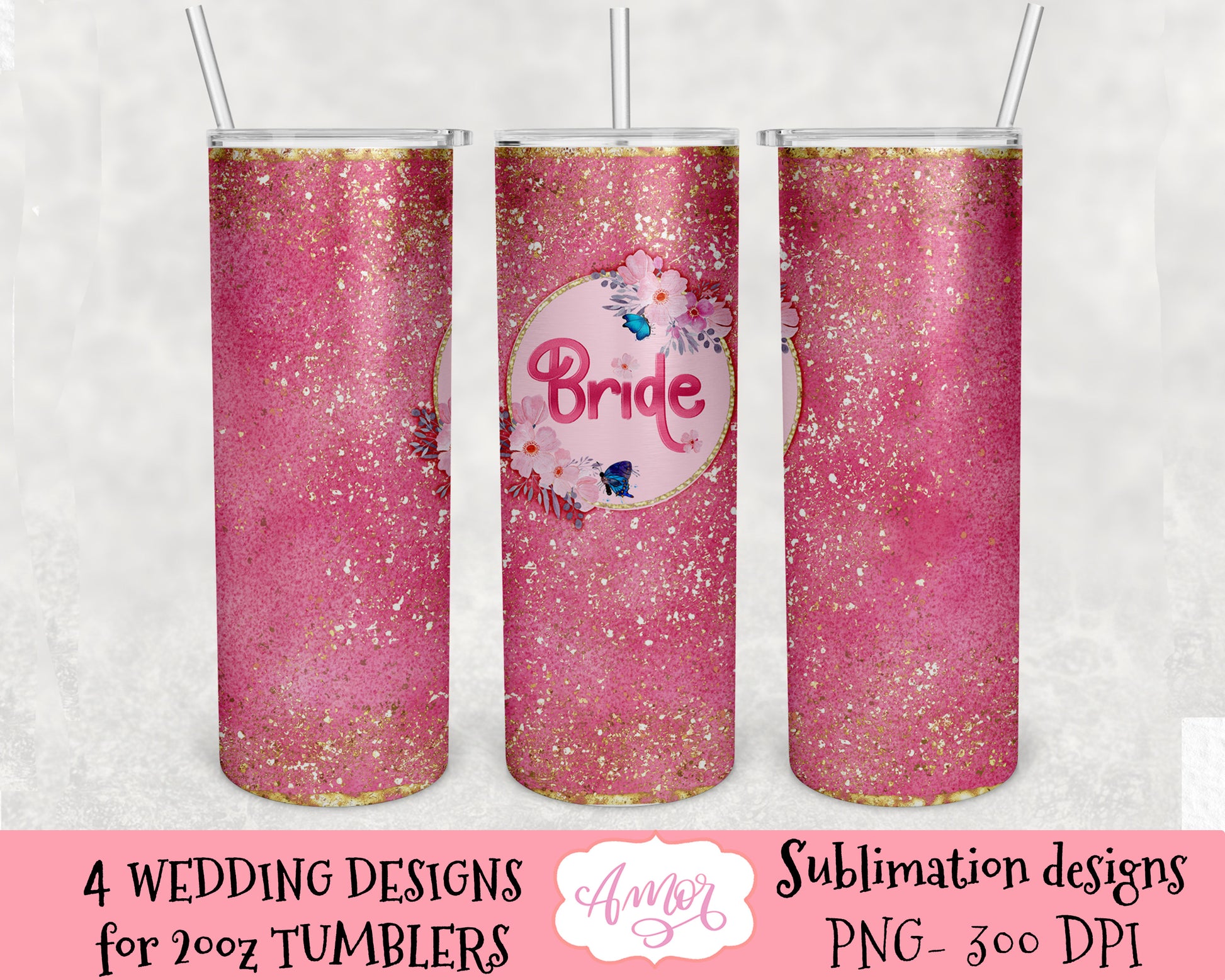 Bundle of 4 Wedding Tumbler Sublimation Designs