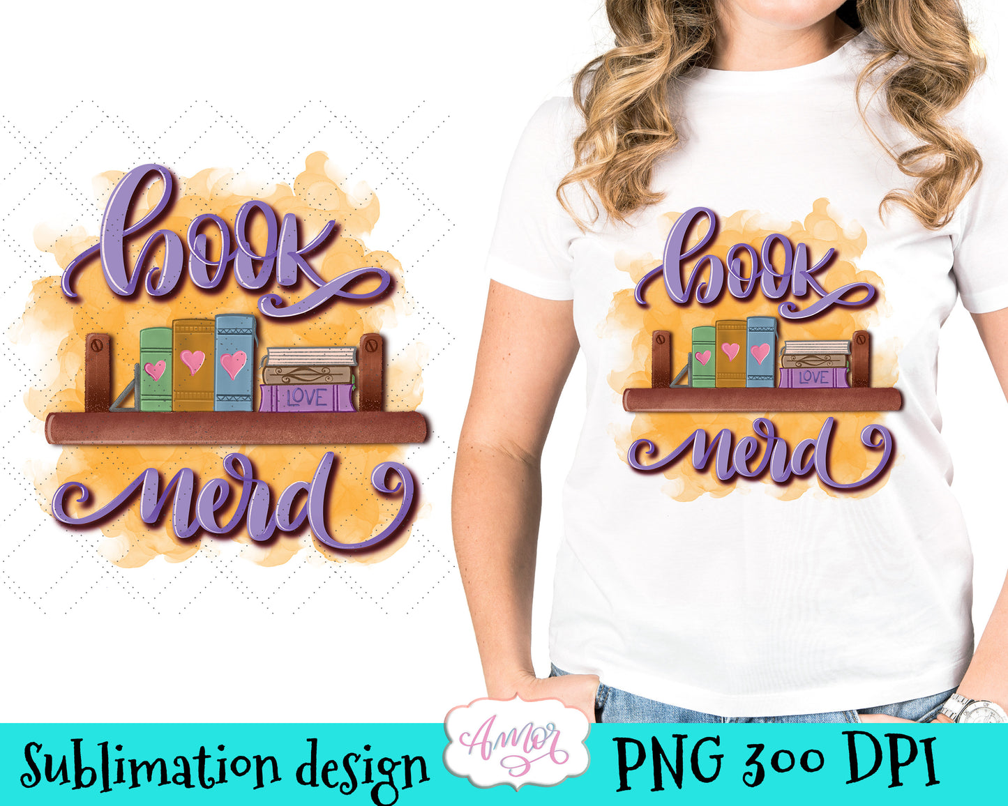 Book Nerd PNG Design for T-shirt sublimation