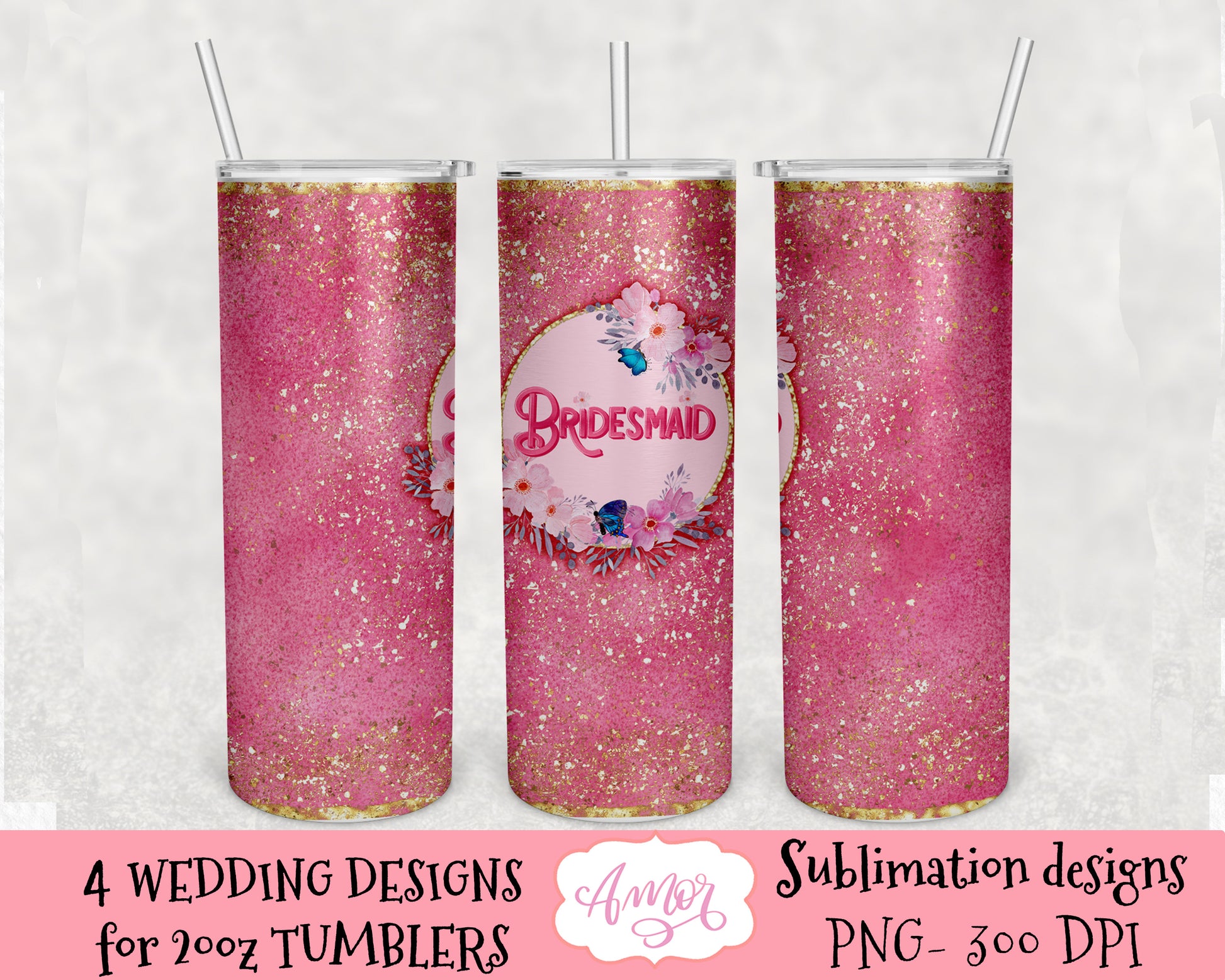 Bundle of 4 Wedding Tumbler Sublimation Designs