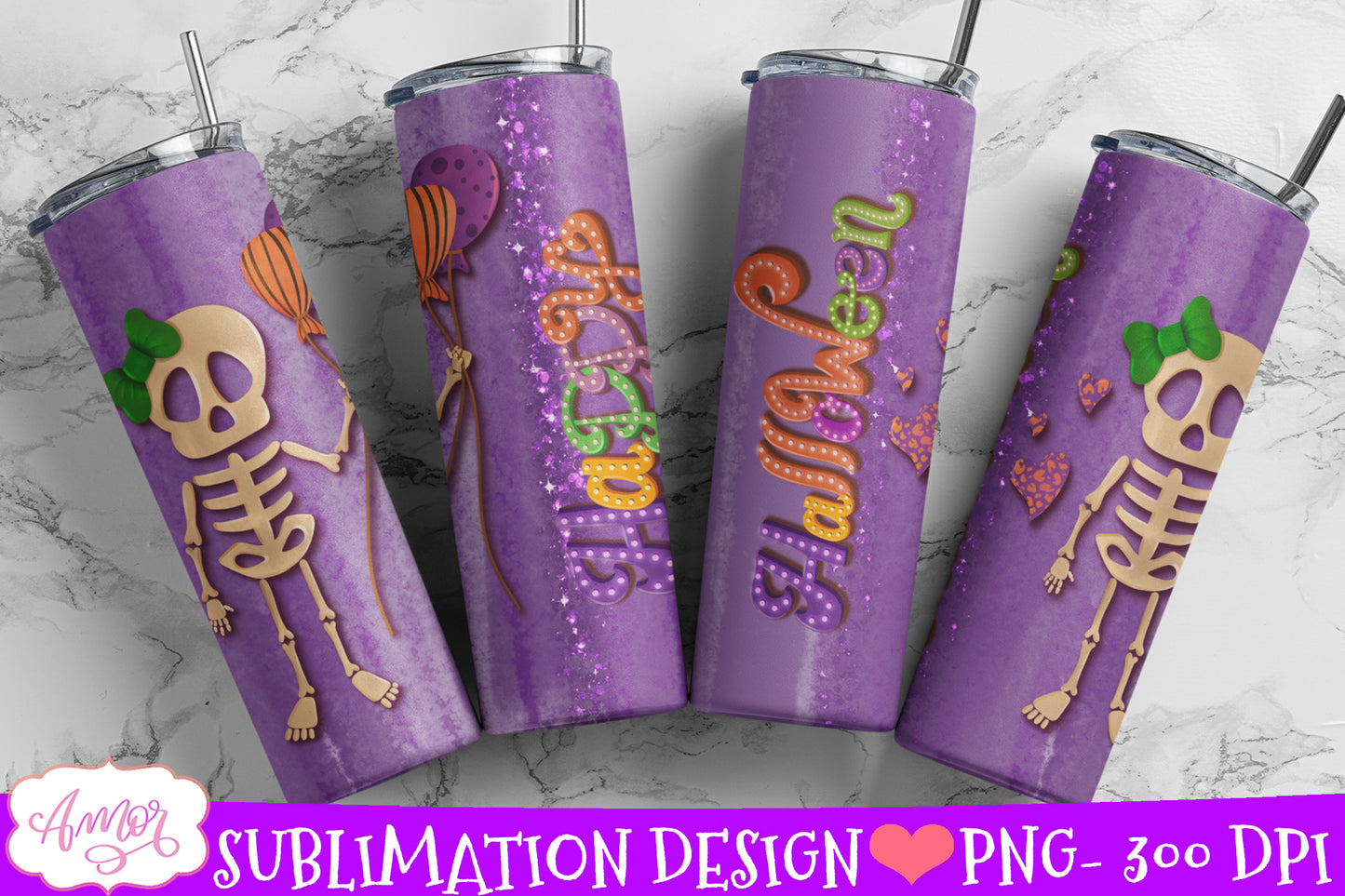 Happy Halloween tumbler wrap PNG for sublimation