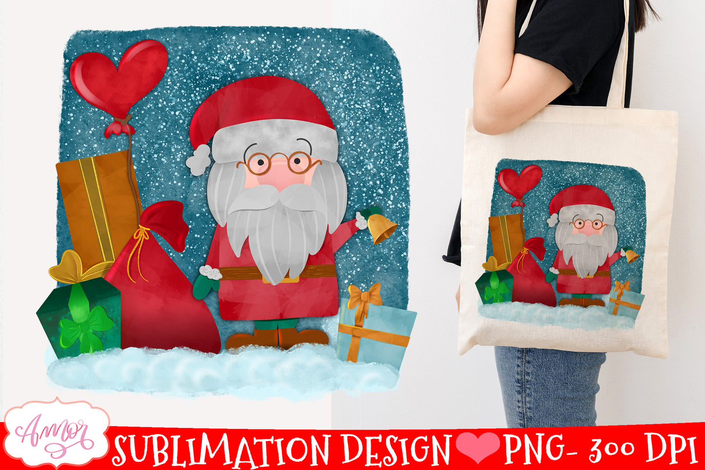 Cute Santa PNG for sublimation  White Christmas design