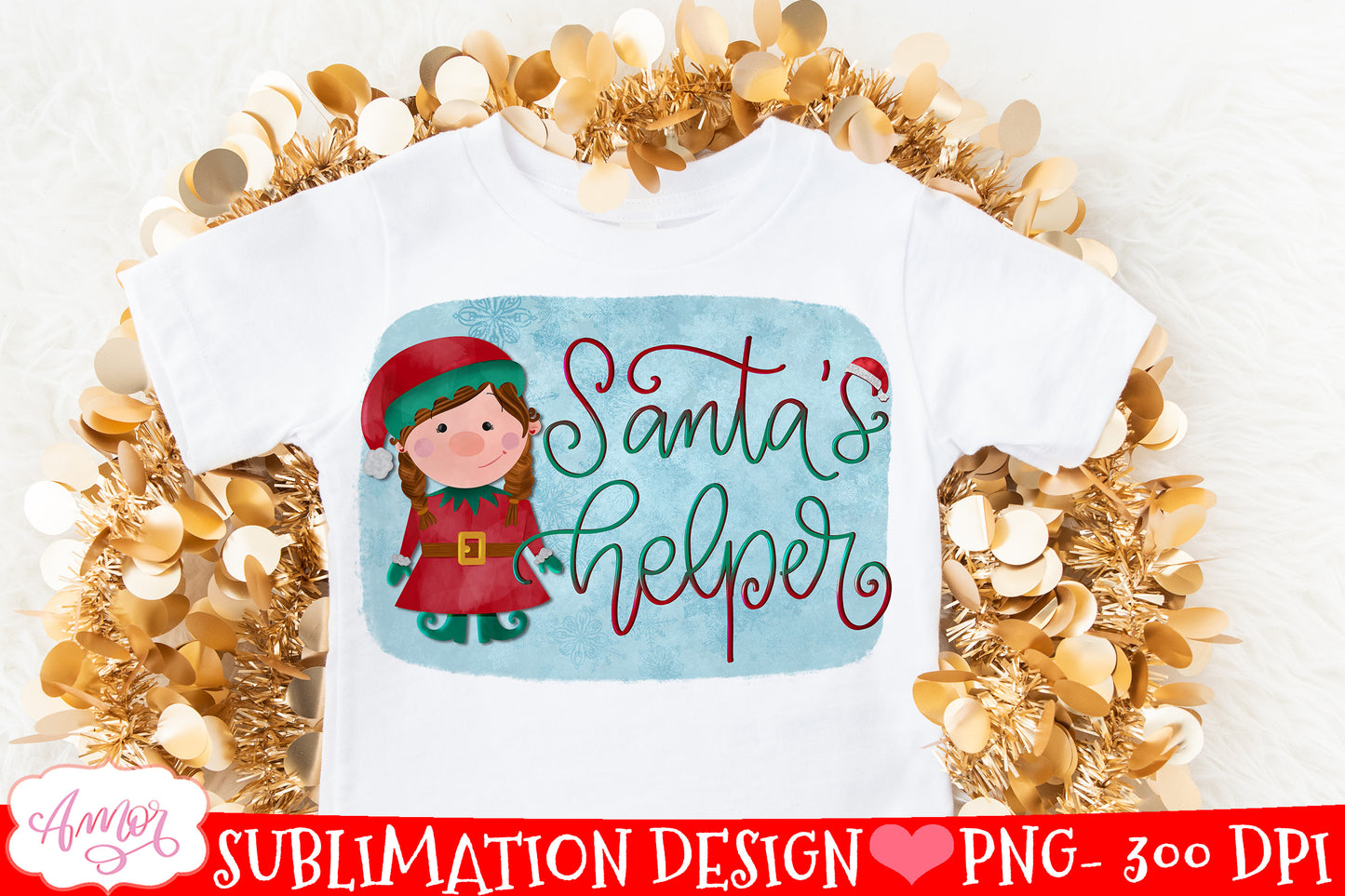 Santa’s Helper sublimation PNG for Girls Christmas T-shirt