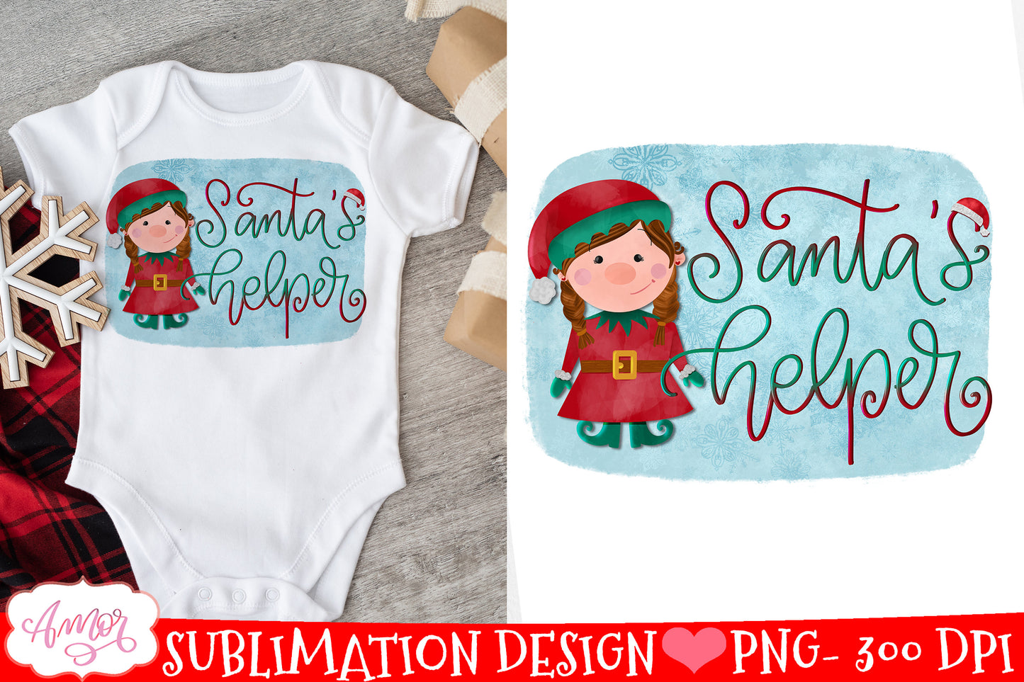 Santa’s Helper sublimation PNG for Girls Christmas T-shirt