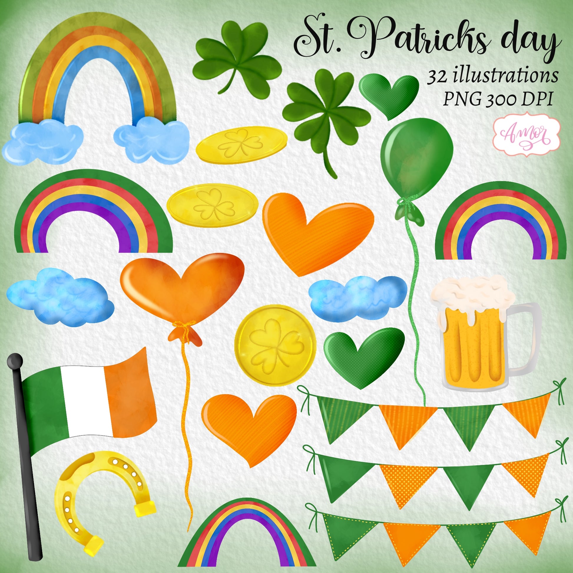 St. Patrick's day gnomes hand painted Clipart