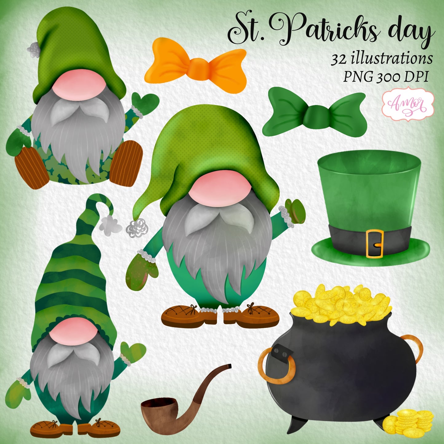 St. Patrick's day gnomes hand painted Clipart